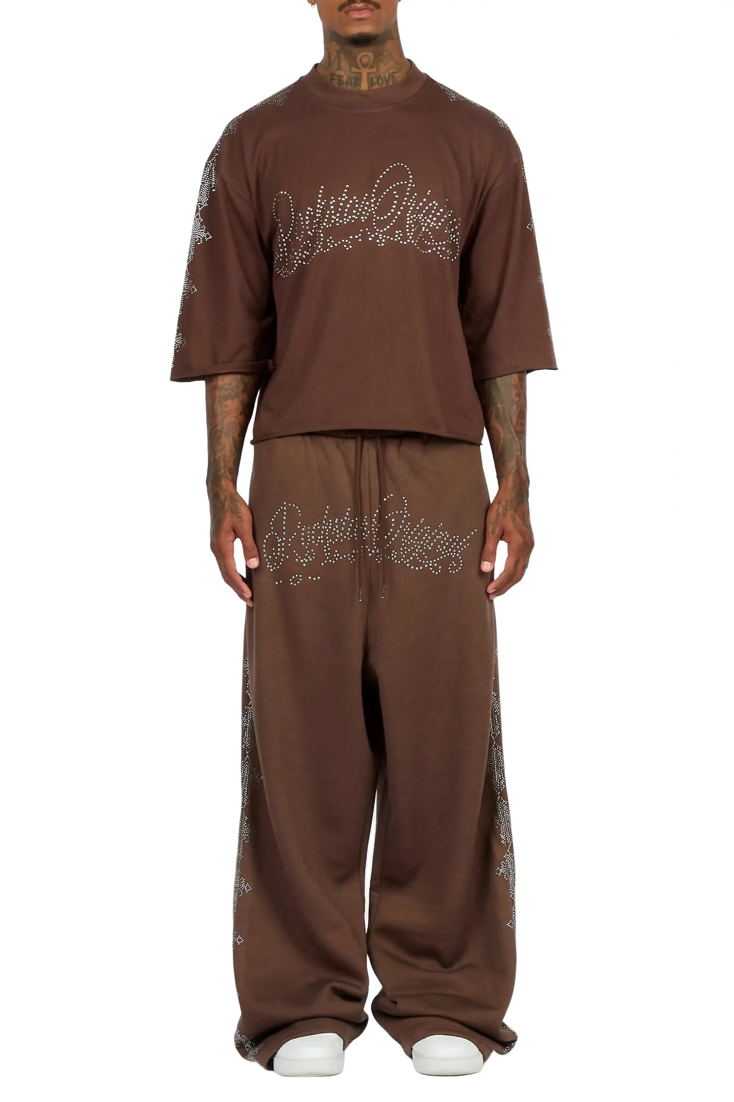 Ferrera Brown Rhinestone T-Shirt/Baggy Track Set