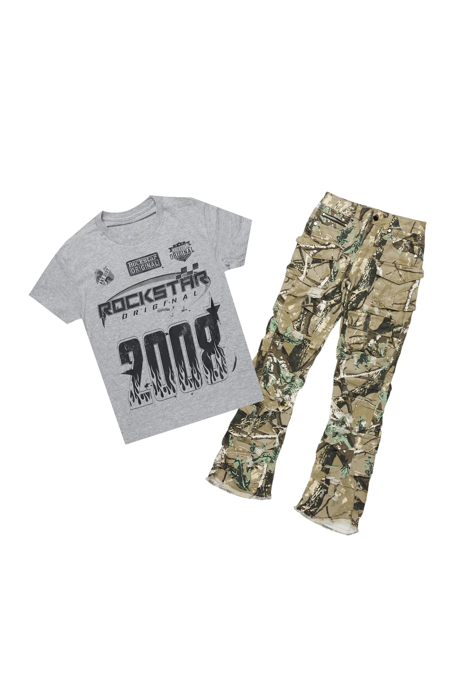 Boys Amos Grey T-Shirt/Stacked Flare Jean Set