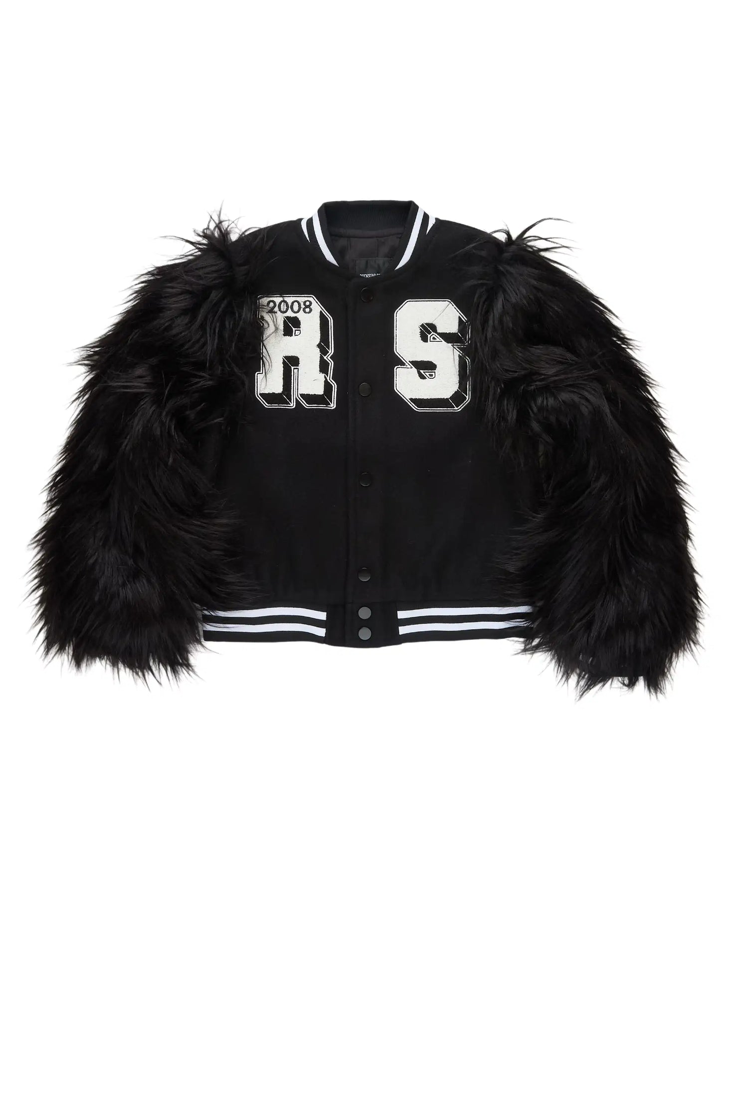 Girls Jameicia Black Fur Sleeve Varsity Jacket