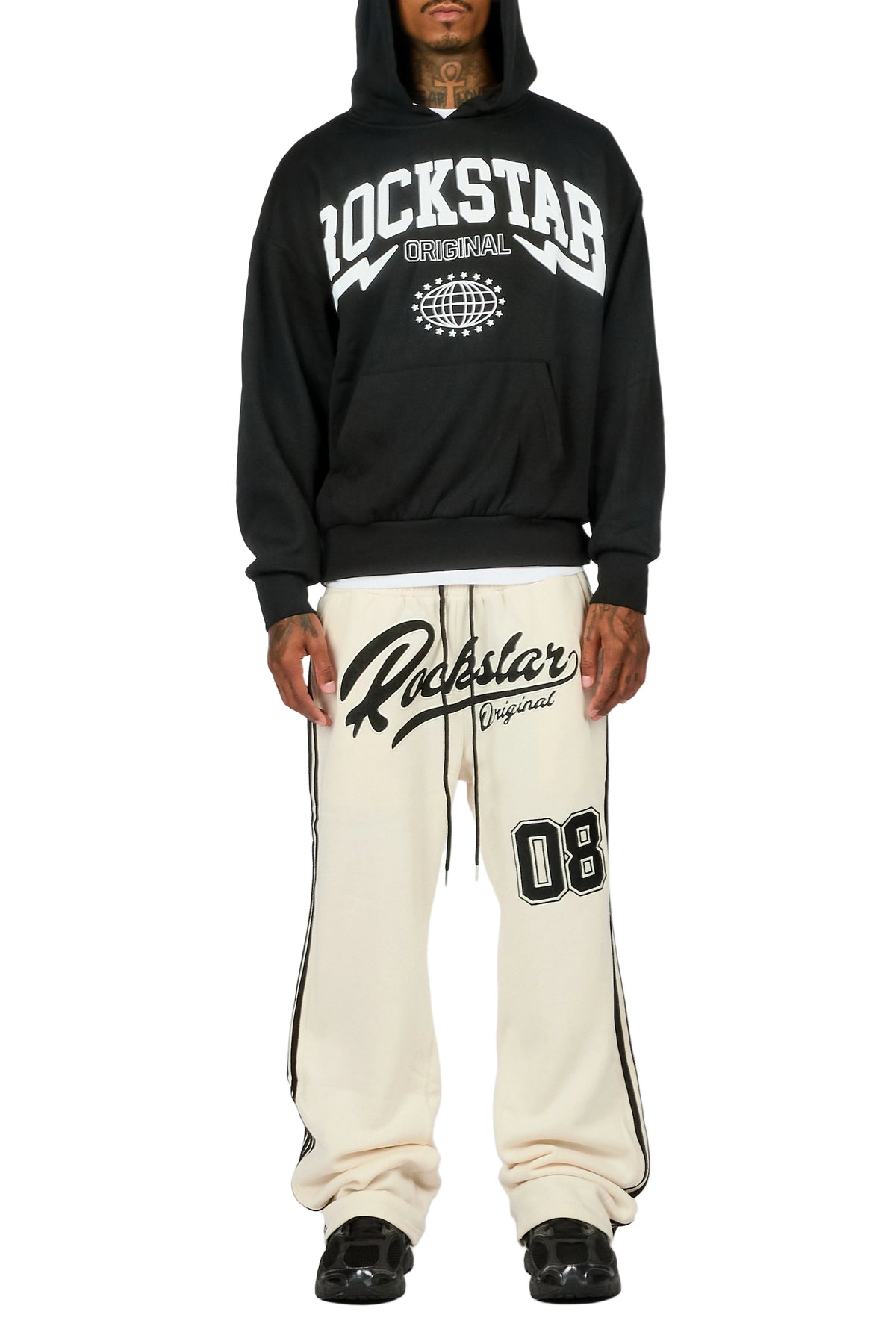 Yazan Black/Cream French Terry Relaxed Pant