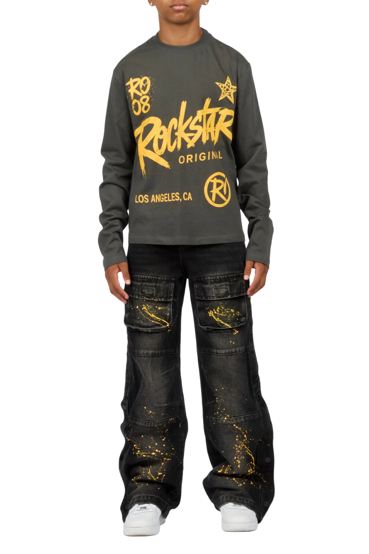 Boys Zeus Charcoal/Dark Grey Long Sleeve T-Shirt Baggy Painter Jean Set