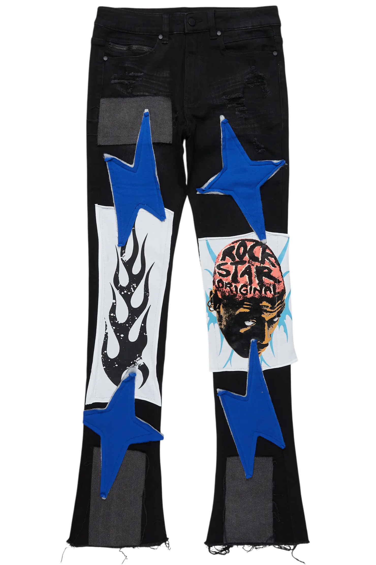 Edgar Jet Black Patchwork Stacked Flare Jean