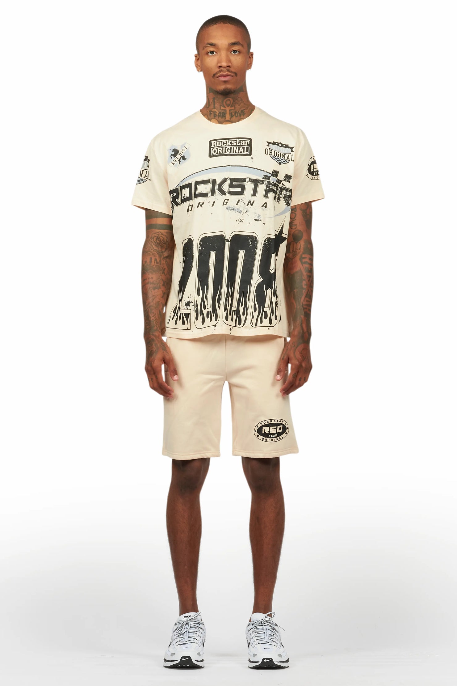 Amos Beige Graphic T-Shirt Short Set