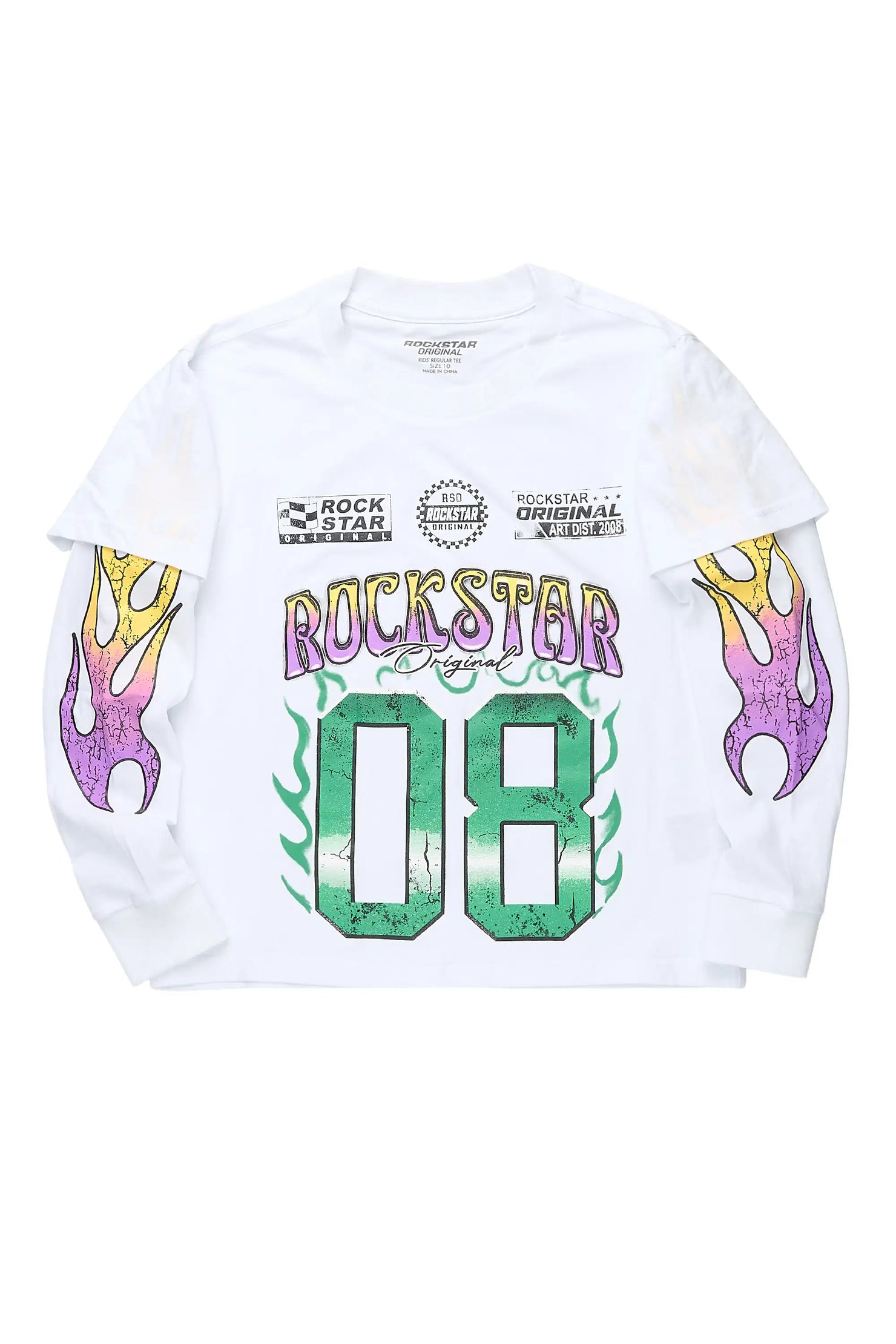 Boys Quito White Double Layer L/S Graphic T-Shirt