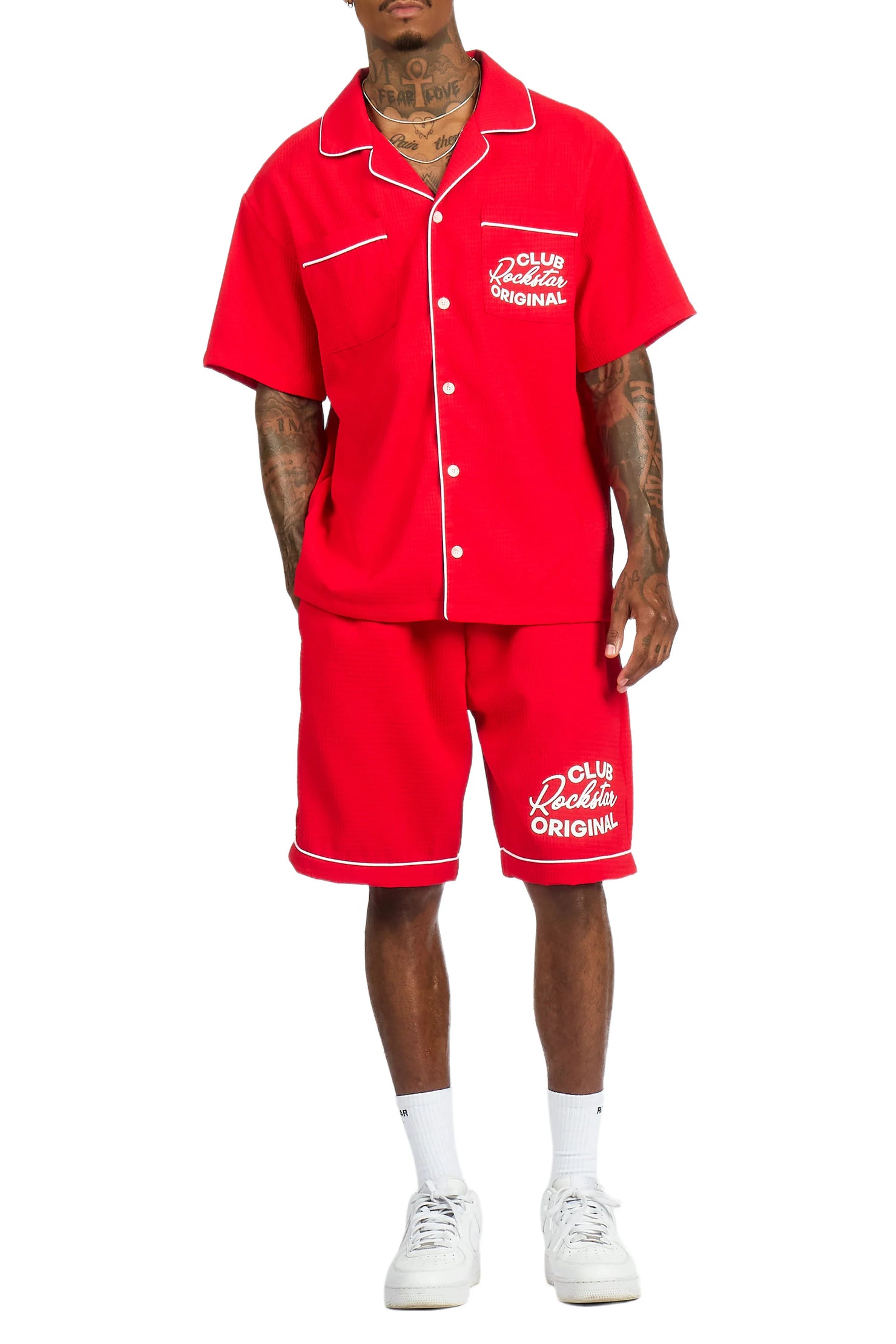 Clarence Red Button Down Shirt/Short Set