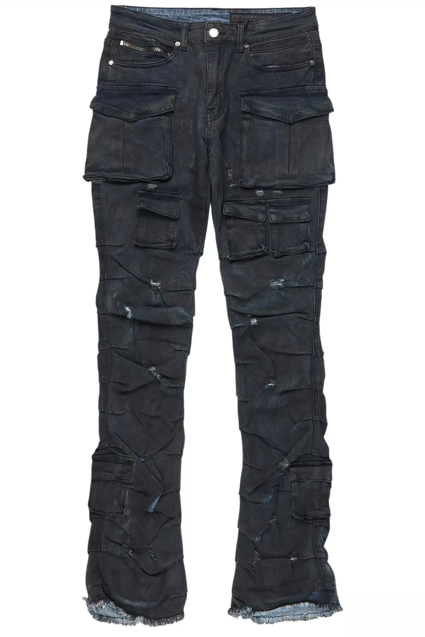 Gentry Blue Oil Wash Stacked Flare Jean