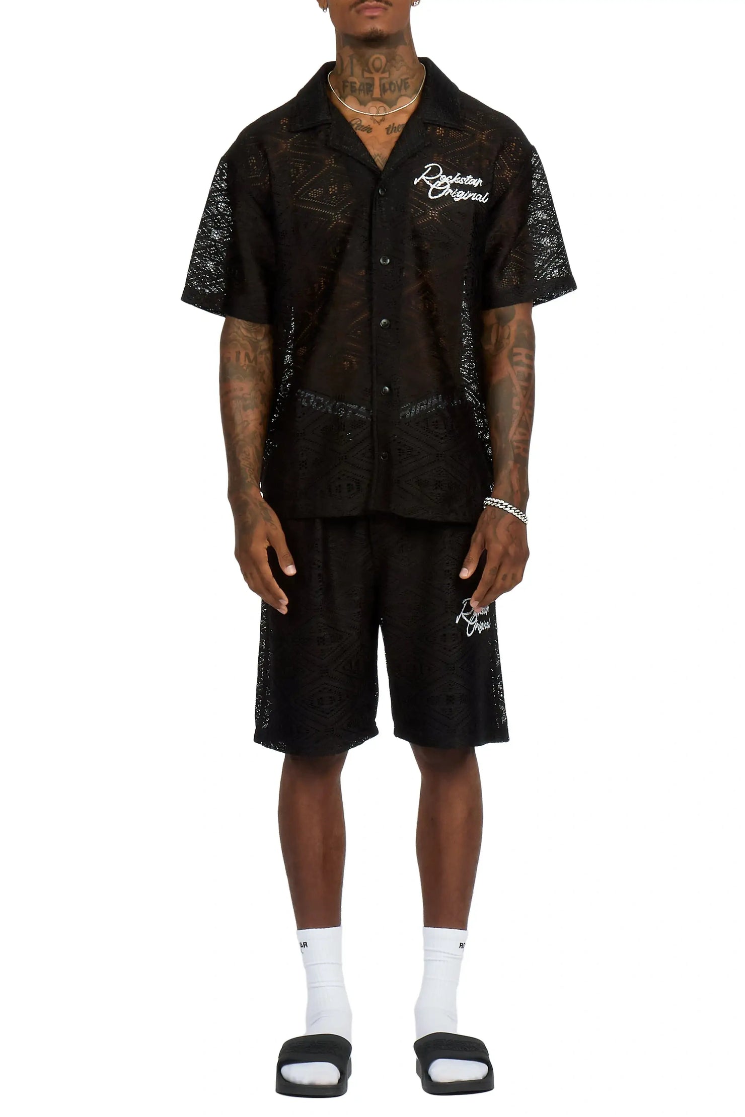 Sheck Black Button Down Shirt/Short Set