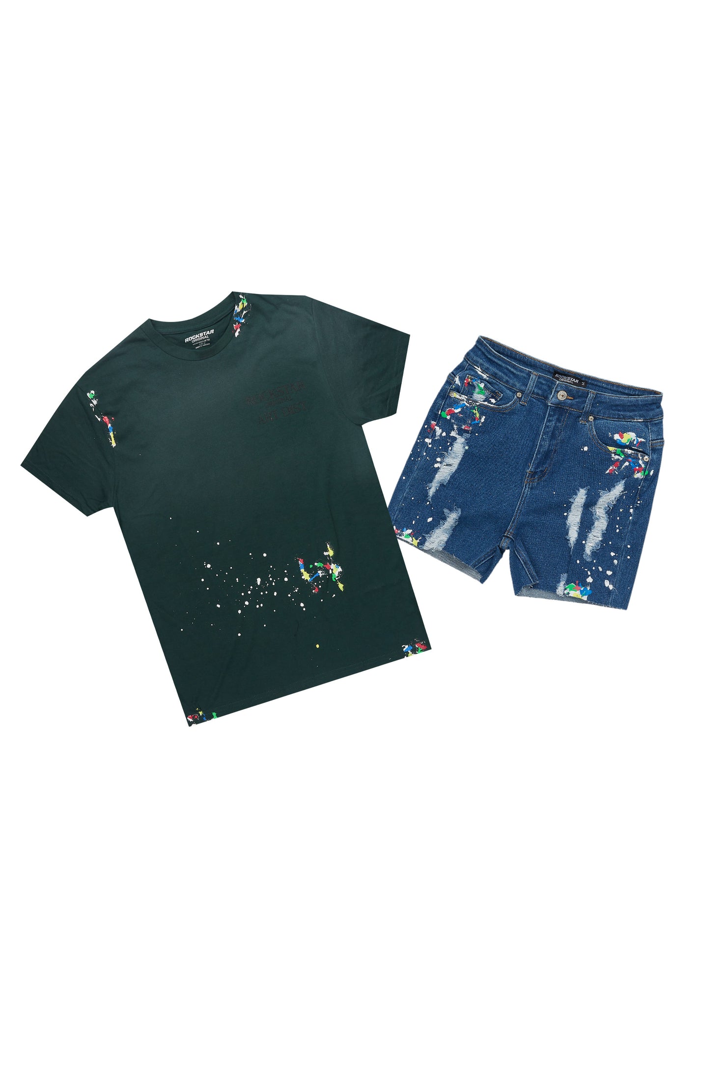 Camesha Green/Blue Denim Short Set