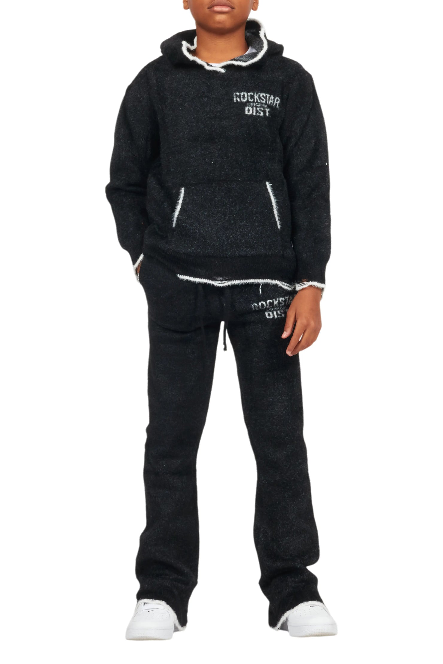 Boys Lake Black Stacked Flare Knit Track Set