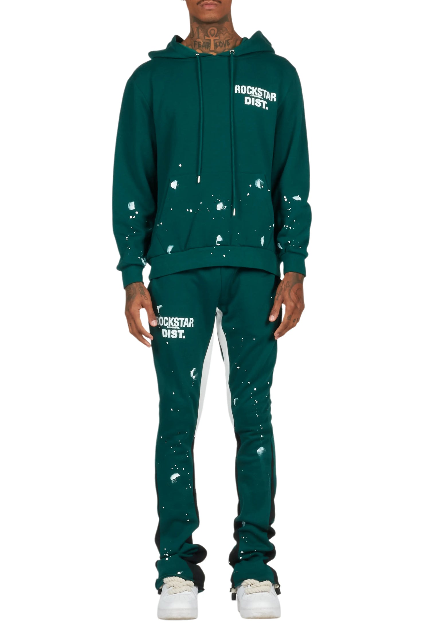 Raffer Dark Green Hoodie/Stacked Flare Pant Set