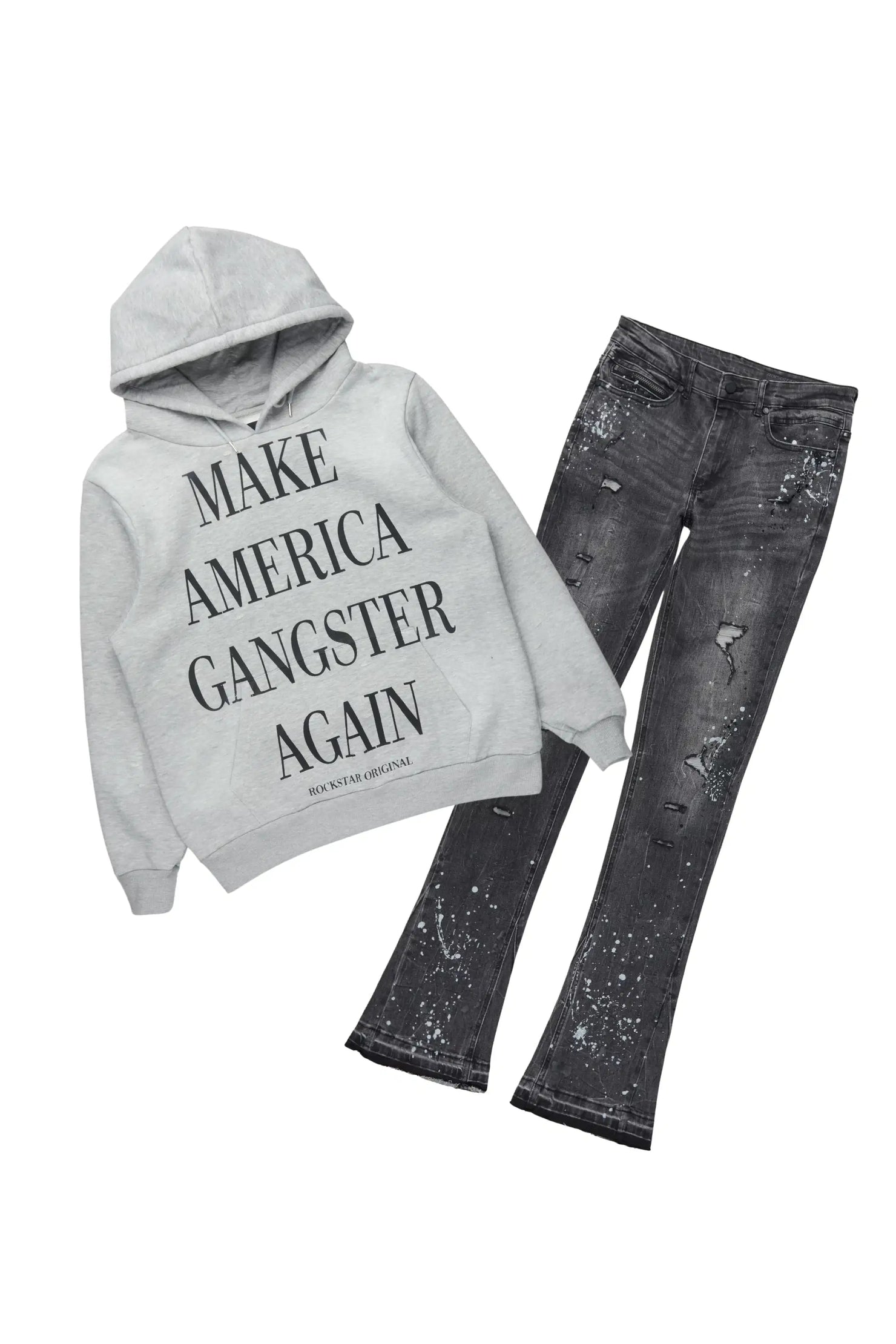 Drako Grey/Dark Grey Hoodie/Stacked Flare Jean Set