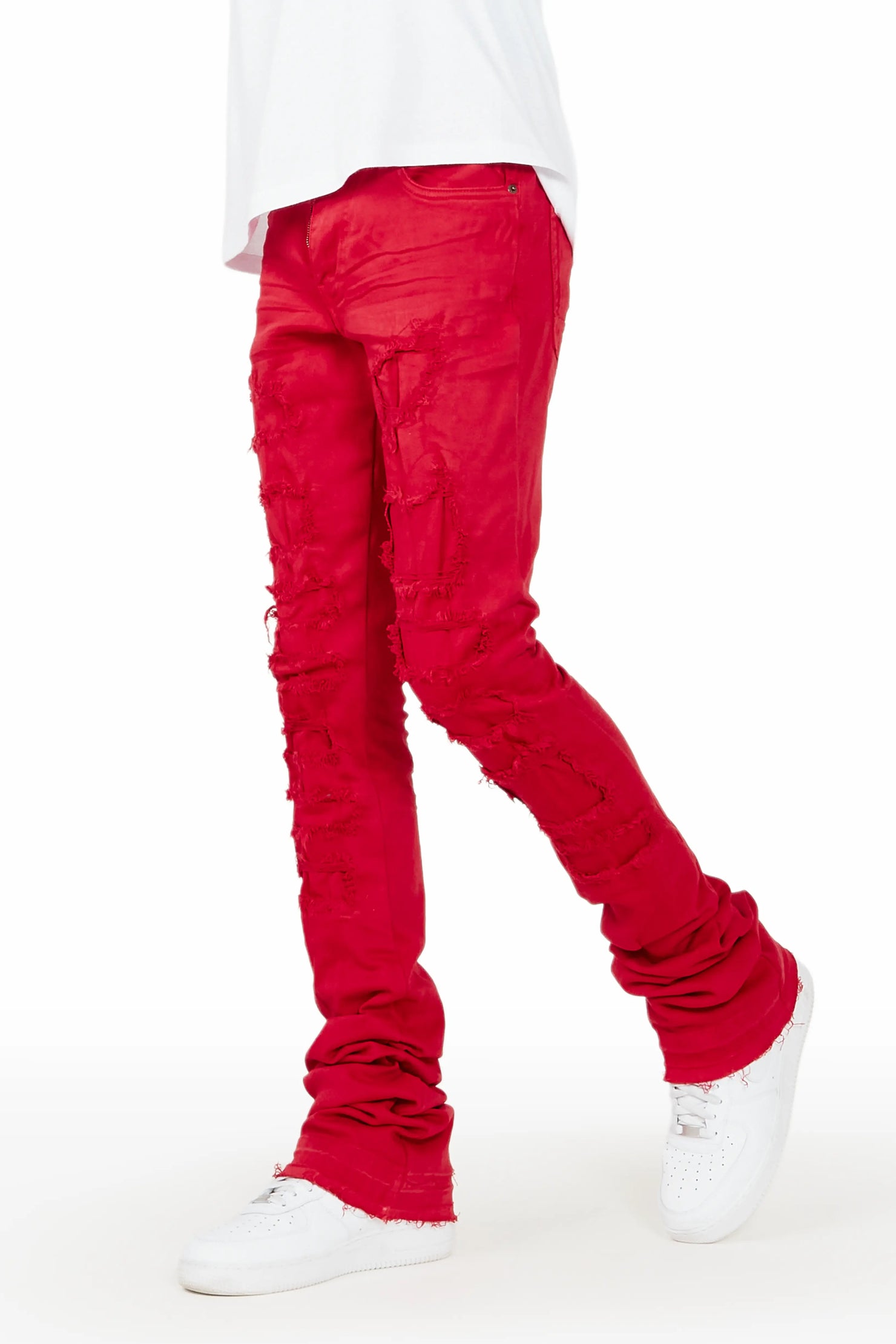 Badal Red Super Stacked Flare Jean