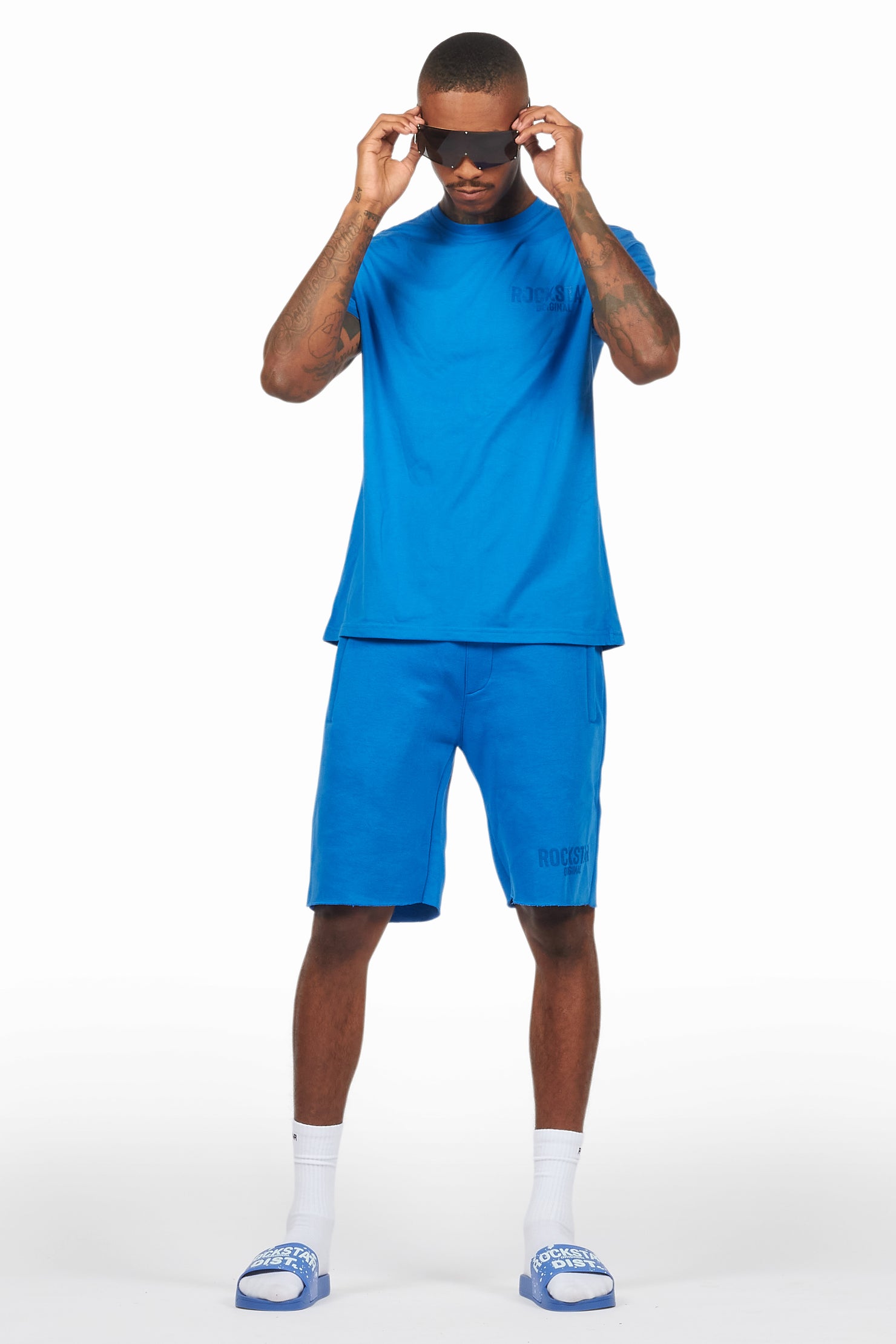 Sana Royal Blue T-Shirt/Raw Edge Short Set