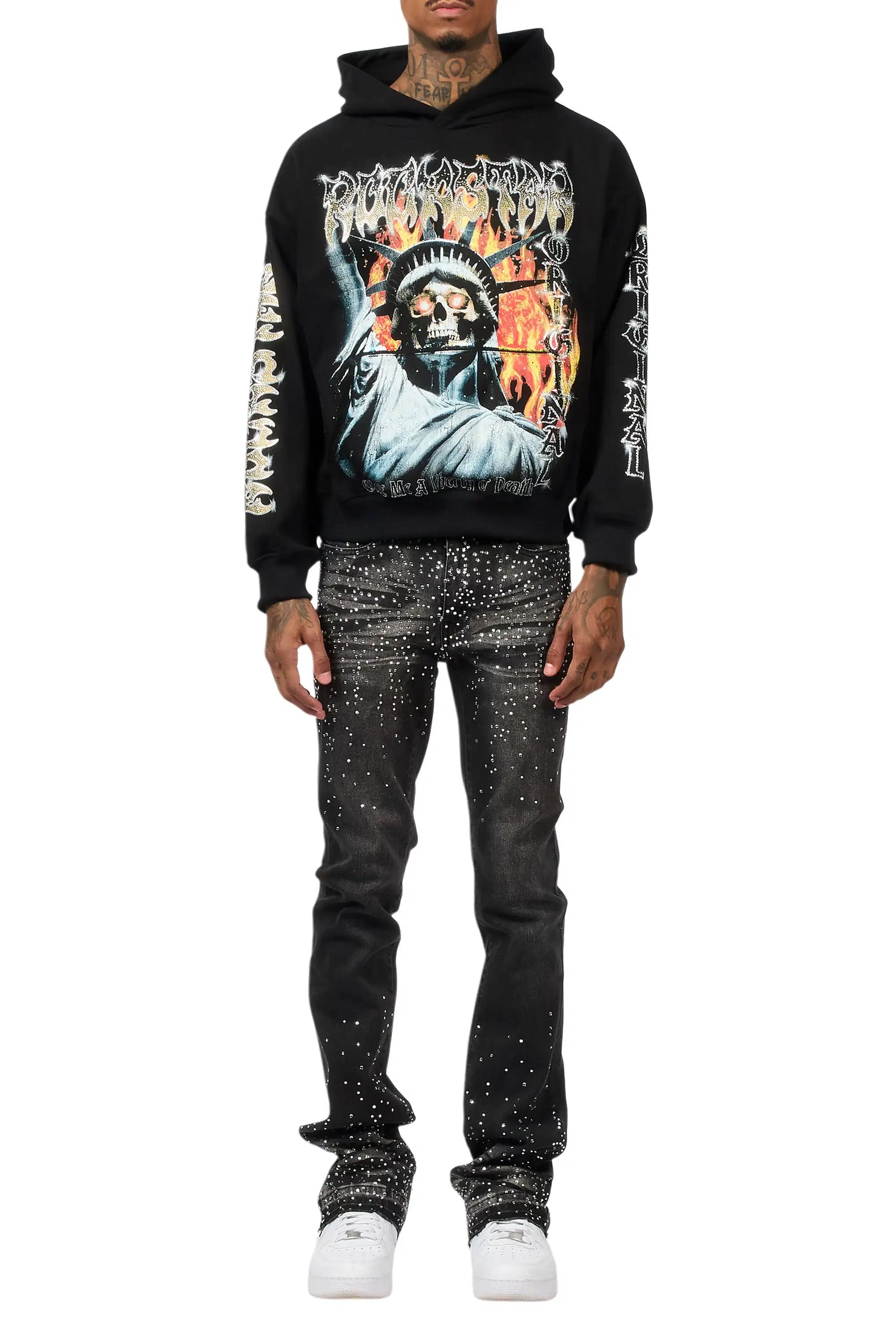 Maxton Dark Grey Rhinestone Stacked Flare Jean