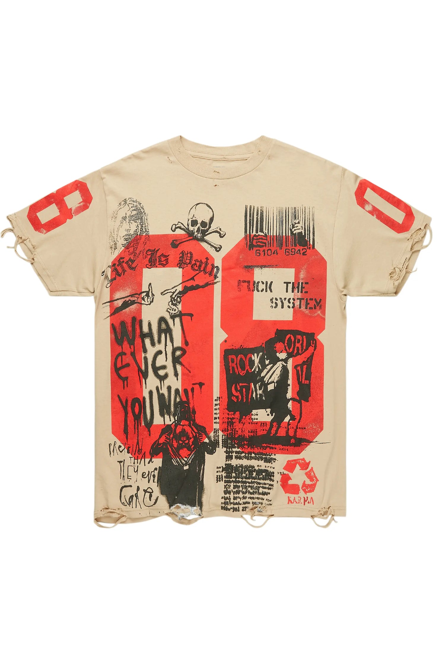 Grill Beige Graphic Oversized T-Shirt