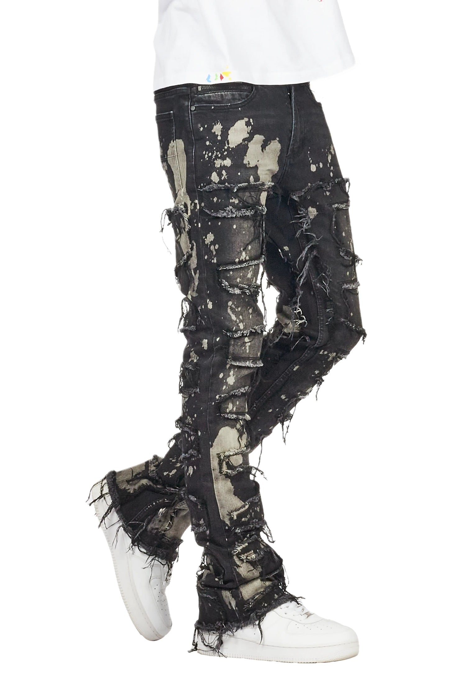 Laban Black Bleach Stacked Flare Jean