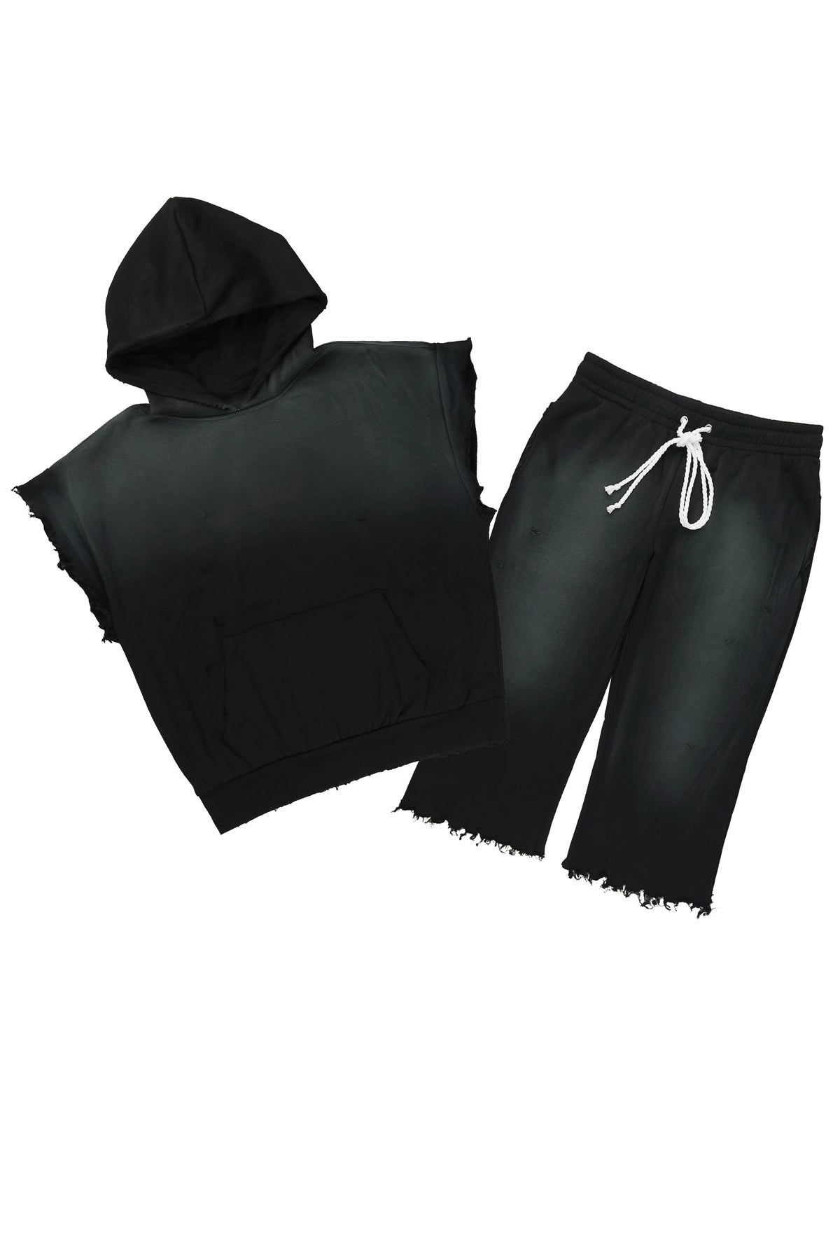 Warden Black Cut Sleeve Hoodie/Extra Long Jort Set