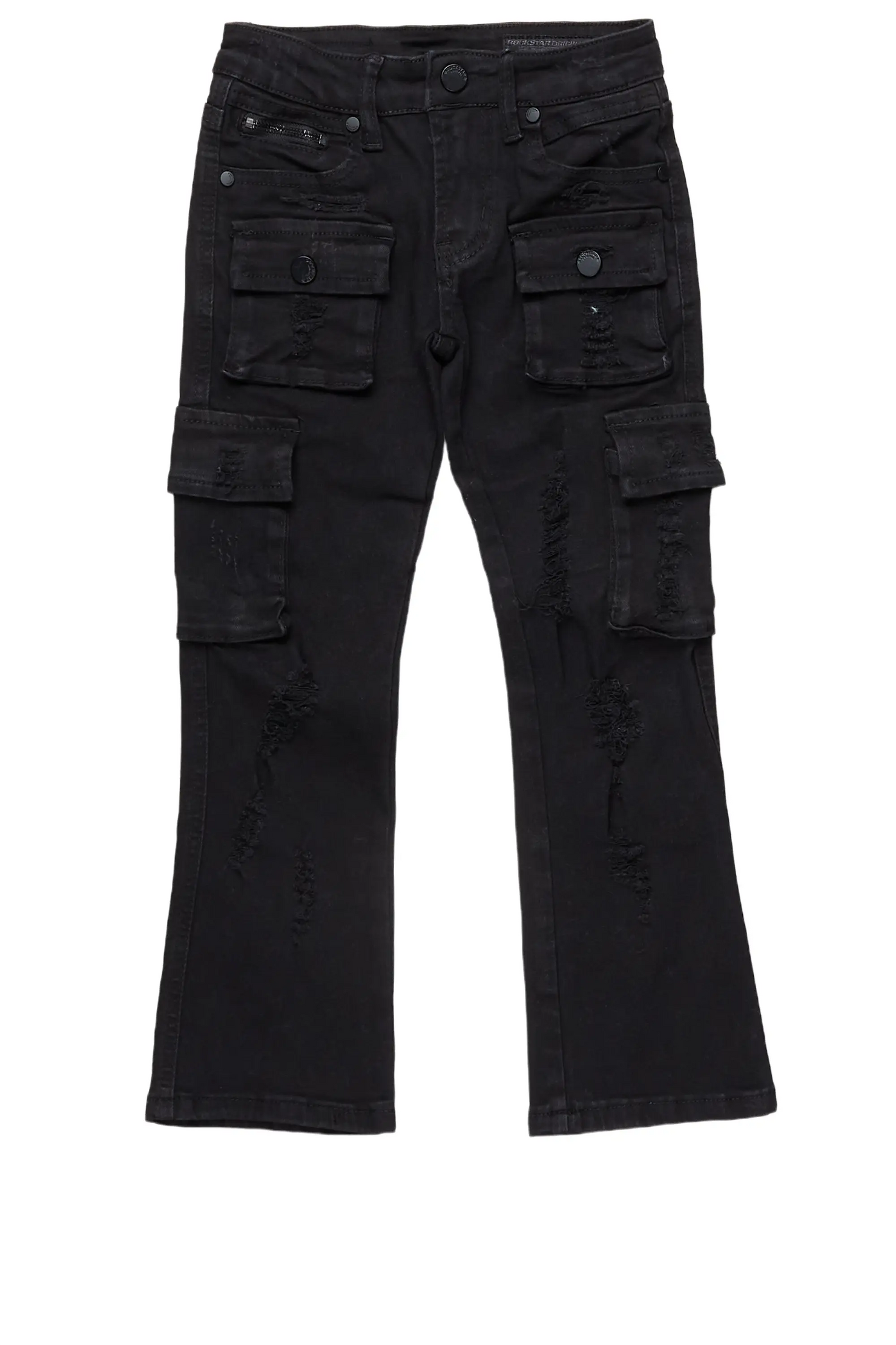 Boys Zaire Black Cargo Stacked Flare Jean