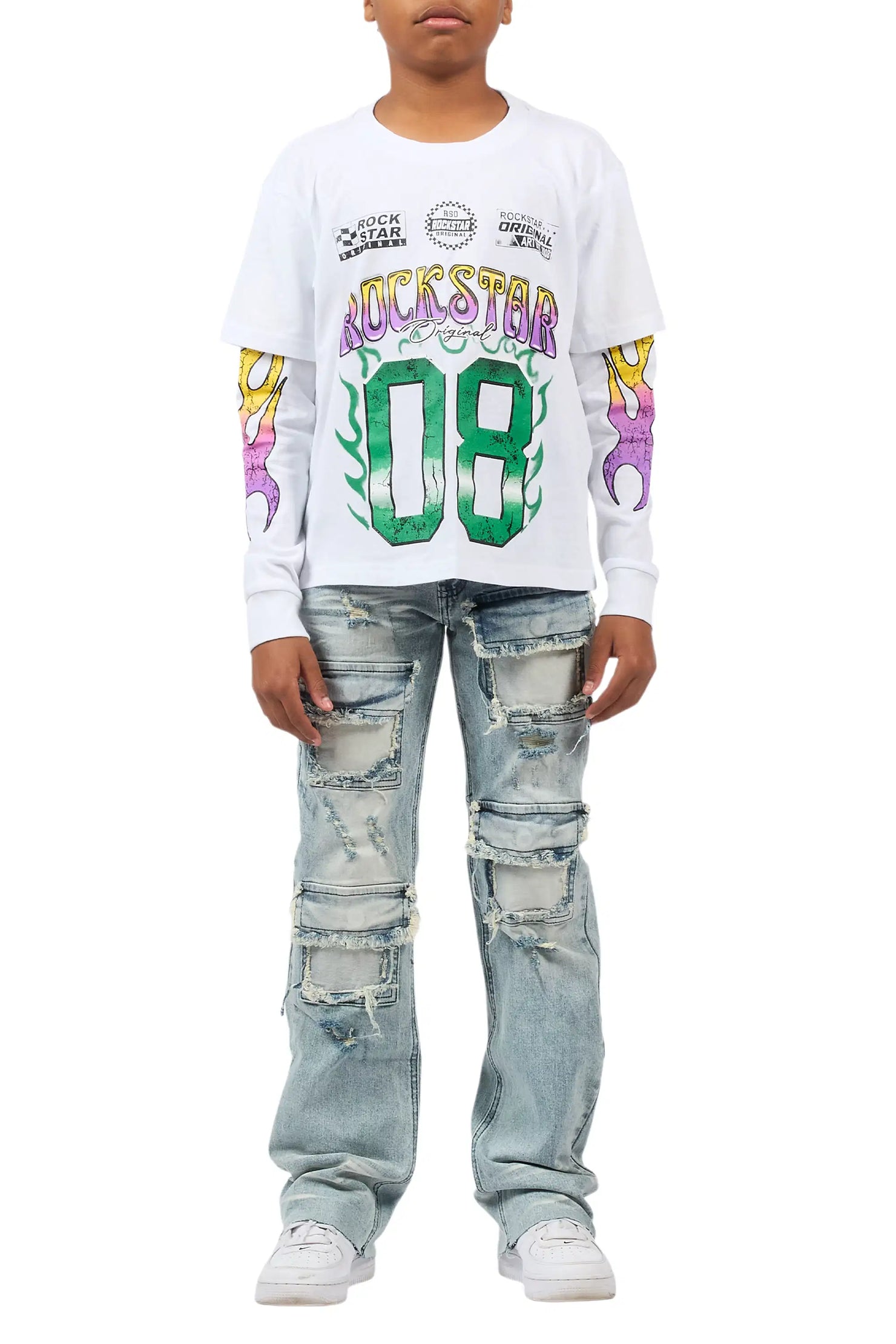Boys Petrus Blue Stacked Flare Jean
