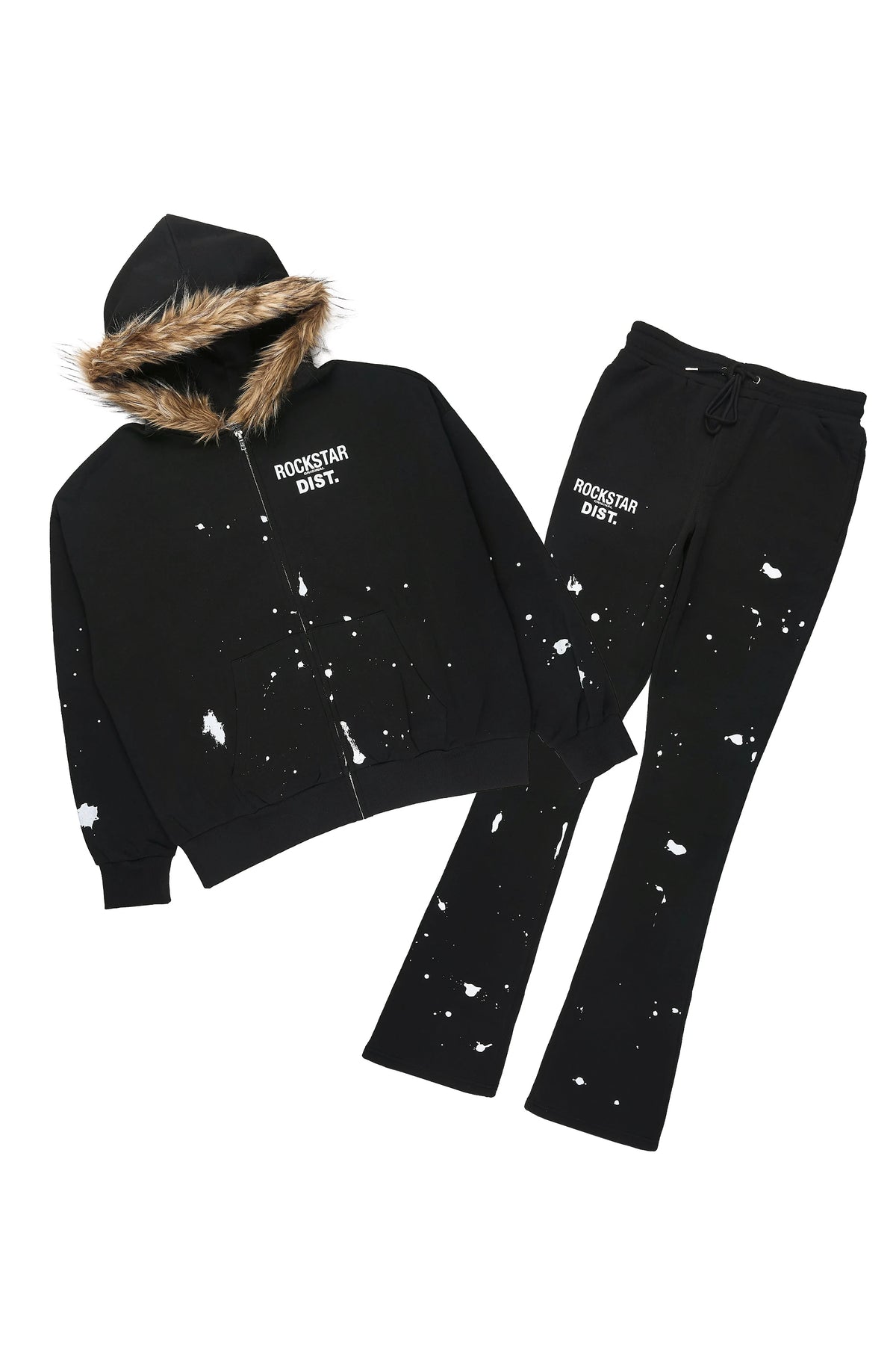 Zip Up Black Raffer Fur Hood/Stacked Track Set