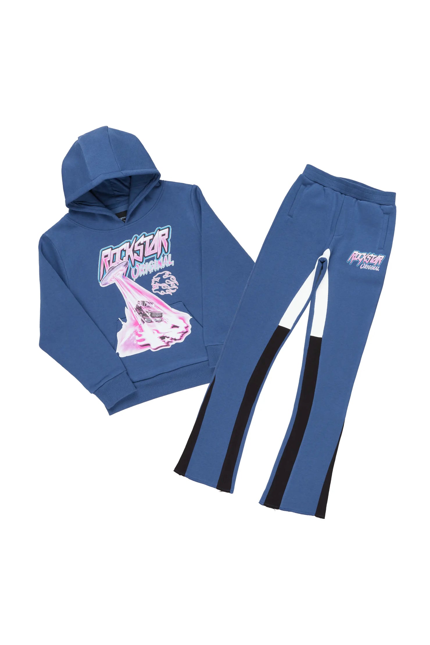Girls Darbie Navy Hoodie Super Stacked Flare Track Set