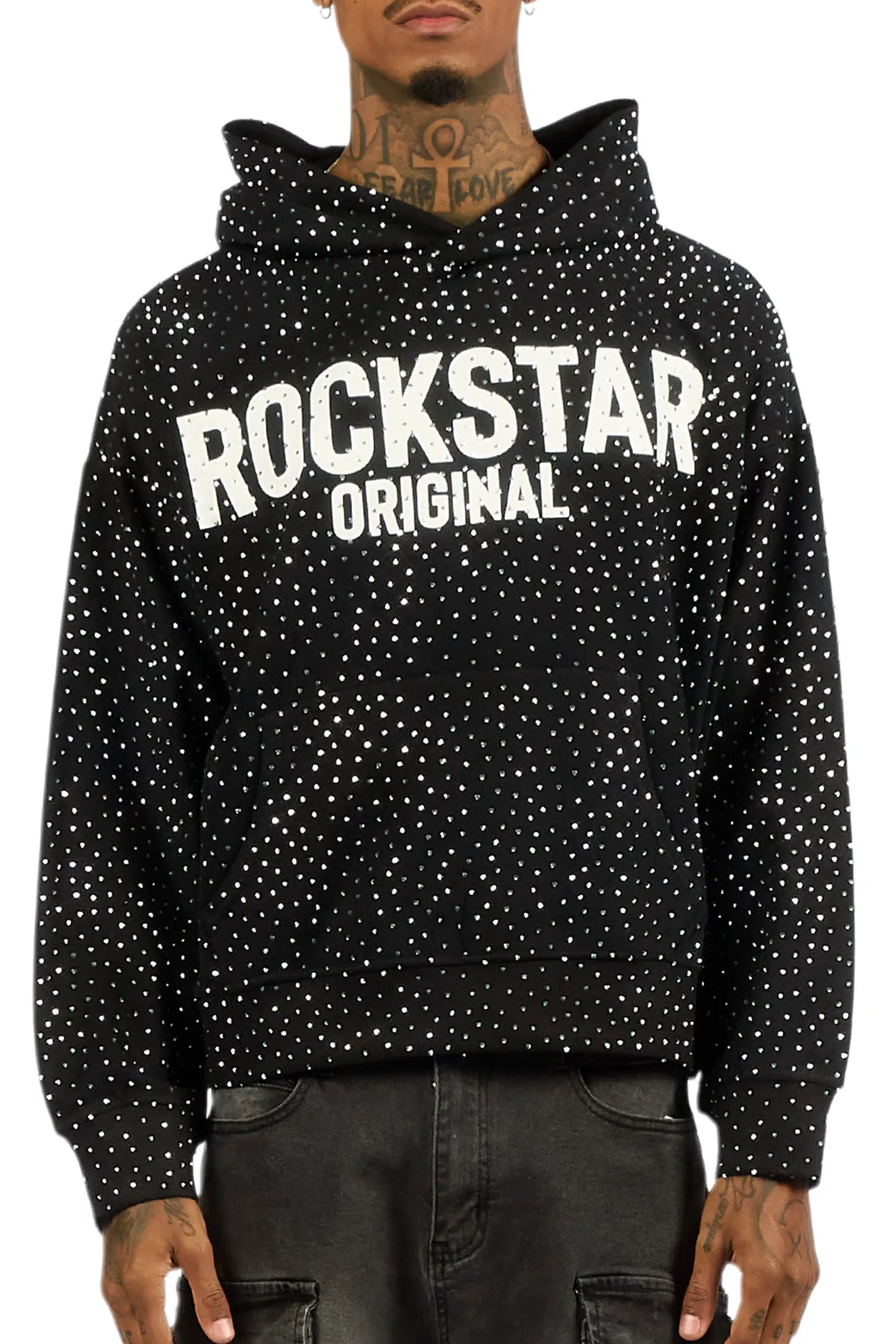 Crystiq Black/White Rhinestone Oversized Hoodie