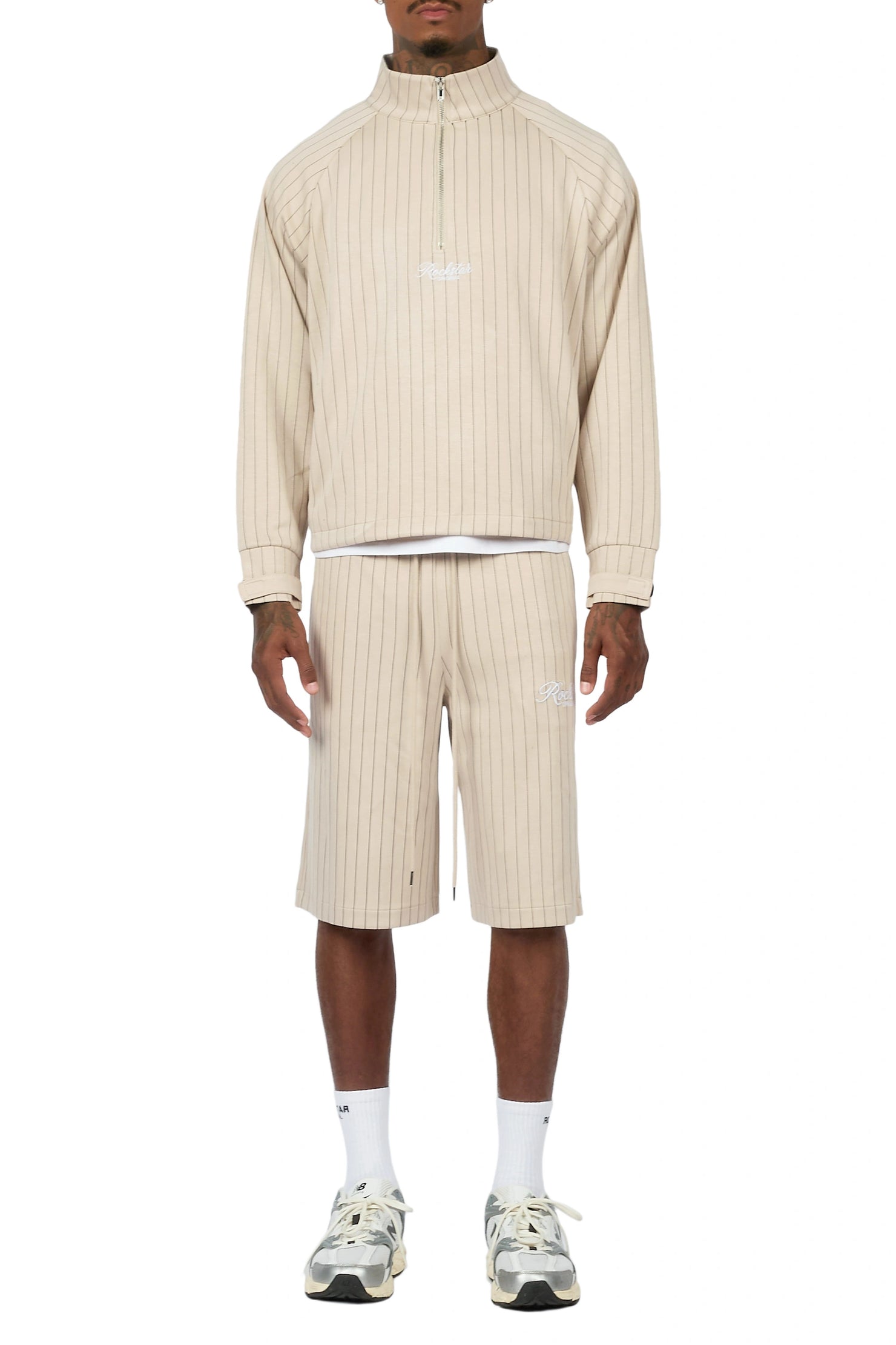 Hernan Beige Quarter Zip Raglan Short Set