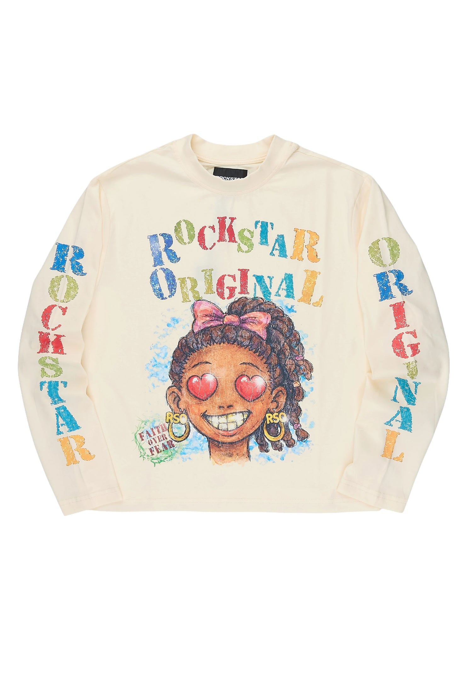 Girls Jaggy Cream Long Sleeve Graphic T-Shirt