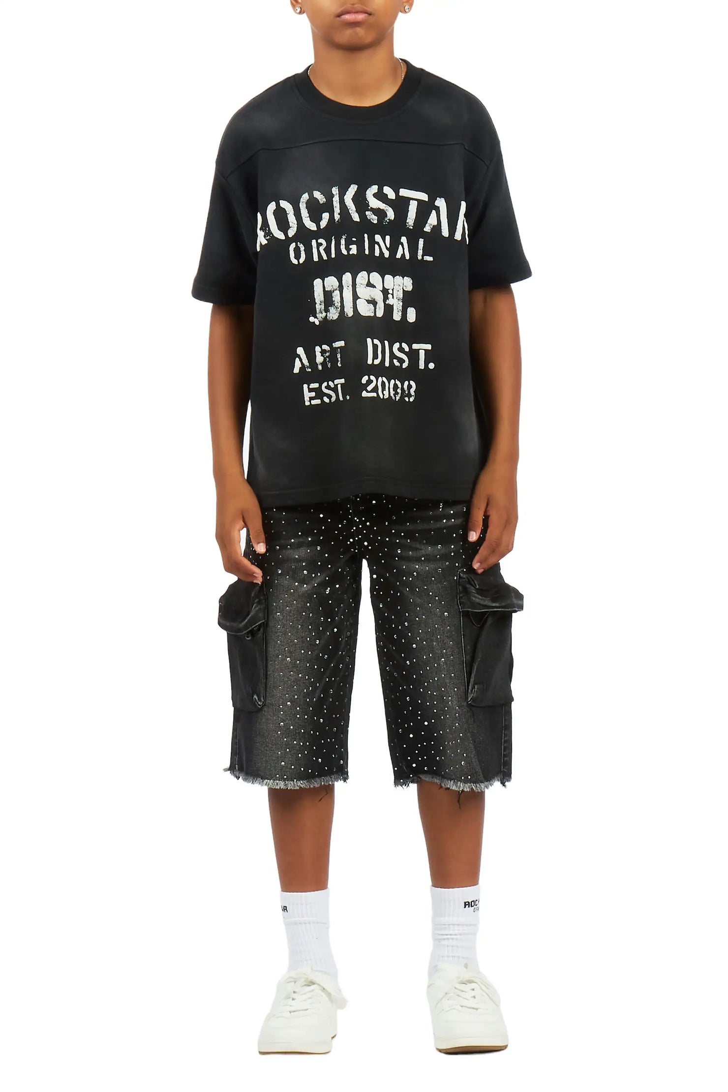 Boys Grand Black Wash Rhinestone Jort