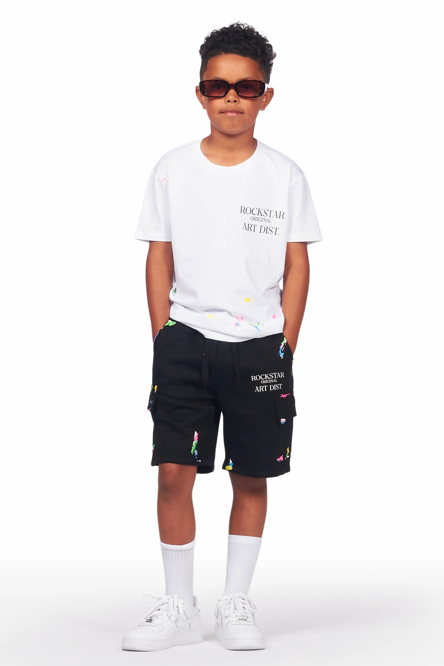 Boys Pelumi White/Black T-Shirt Cargo Short Set