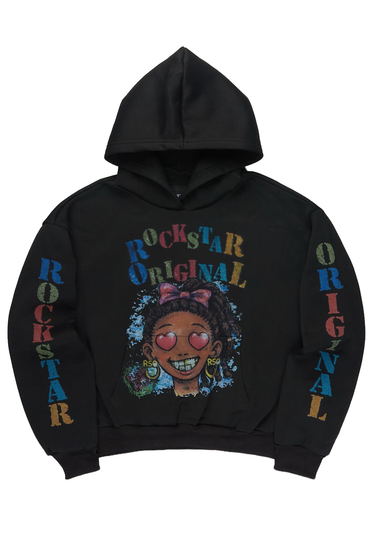 Girls Jaggy Black Graphic Hoodie