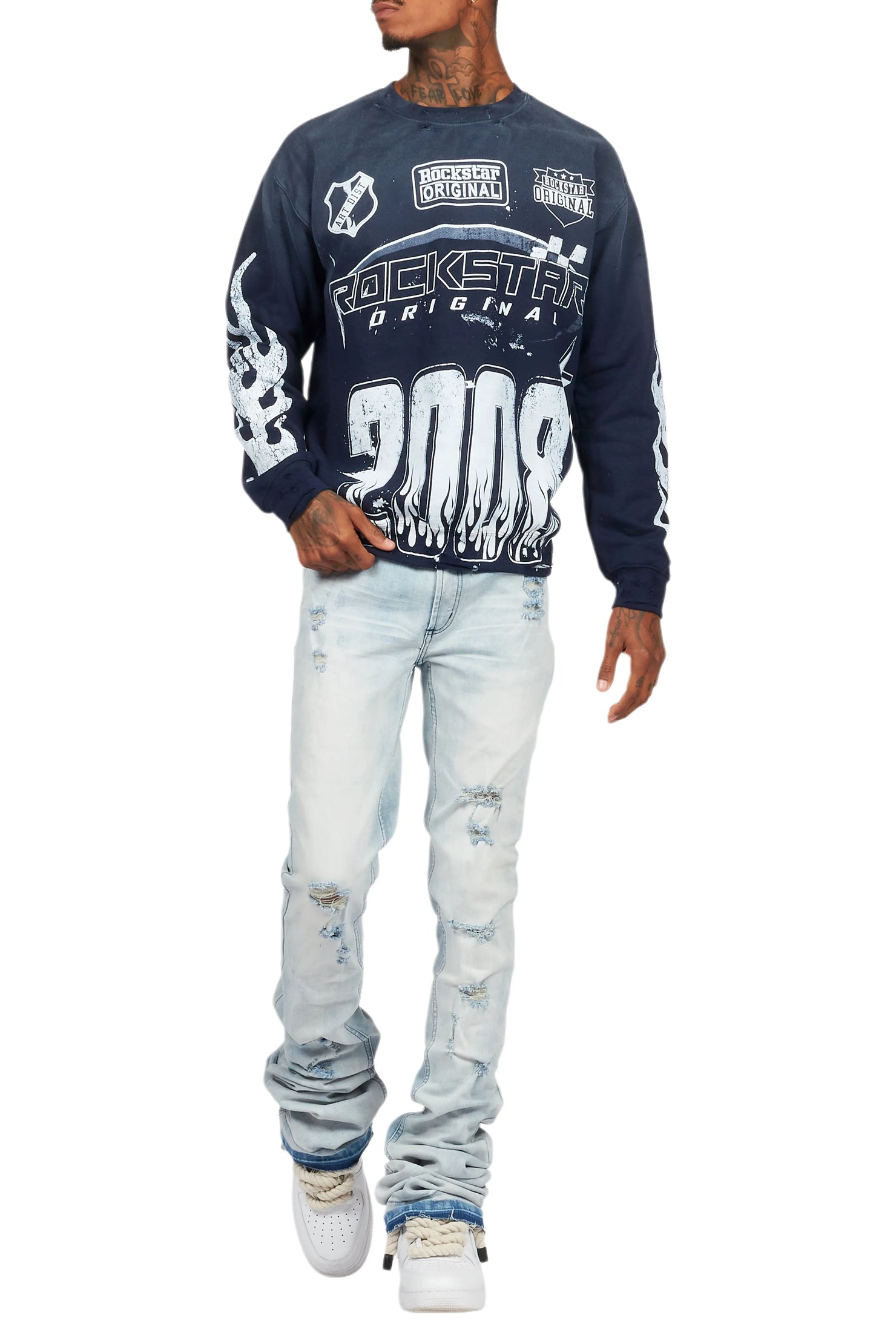 Amos Navy/White Graphic Crewneck