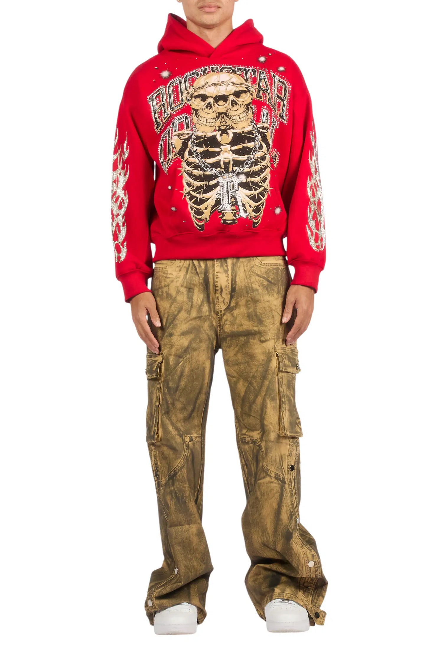 Kuiper Beige Oil Wash Baggy Cargo Flare Jean