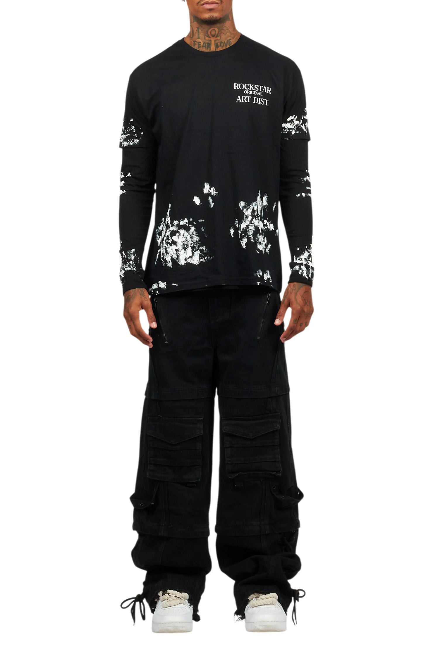 Filip Black Double Layer Long Sleeve Graphic T-Shirt