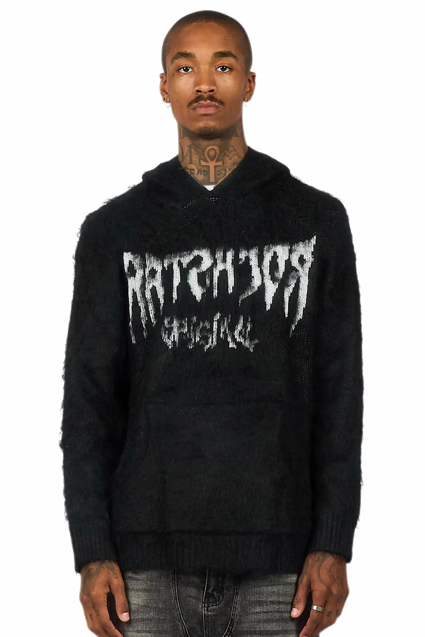 Andros Reflected Black Graphic Knitted Hoodie