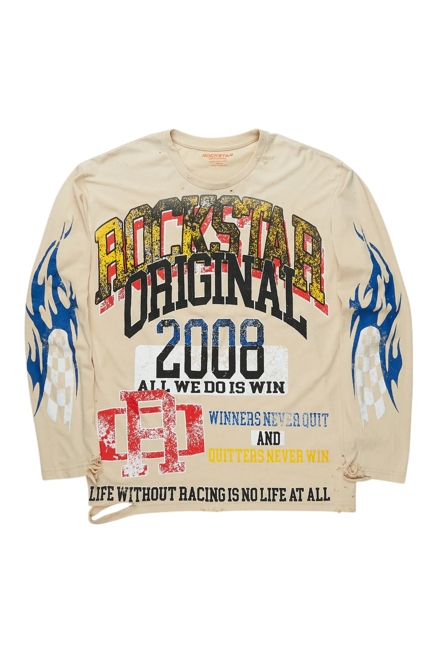 Colorful Race Vintage Sand Long Sleeve Graphic T-Shirt