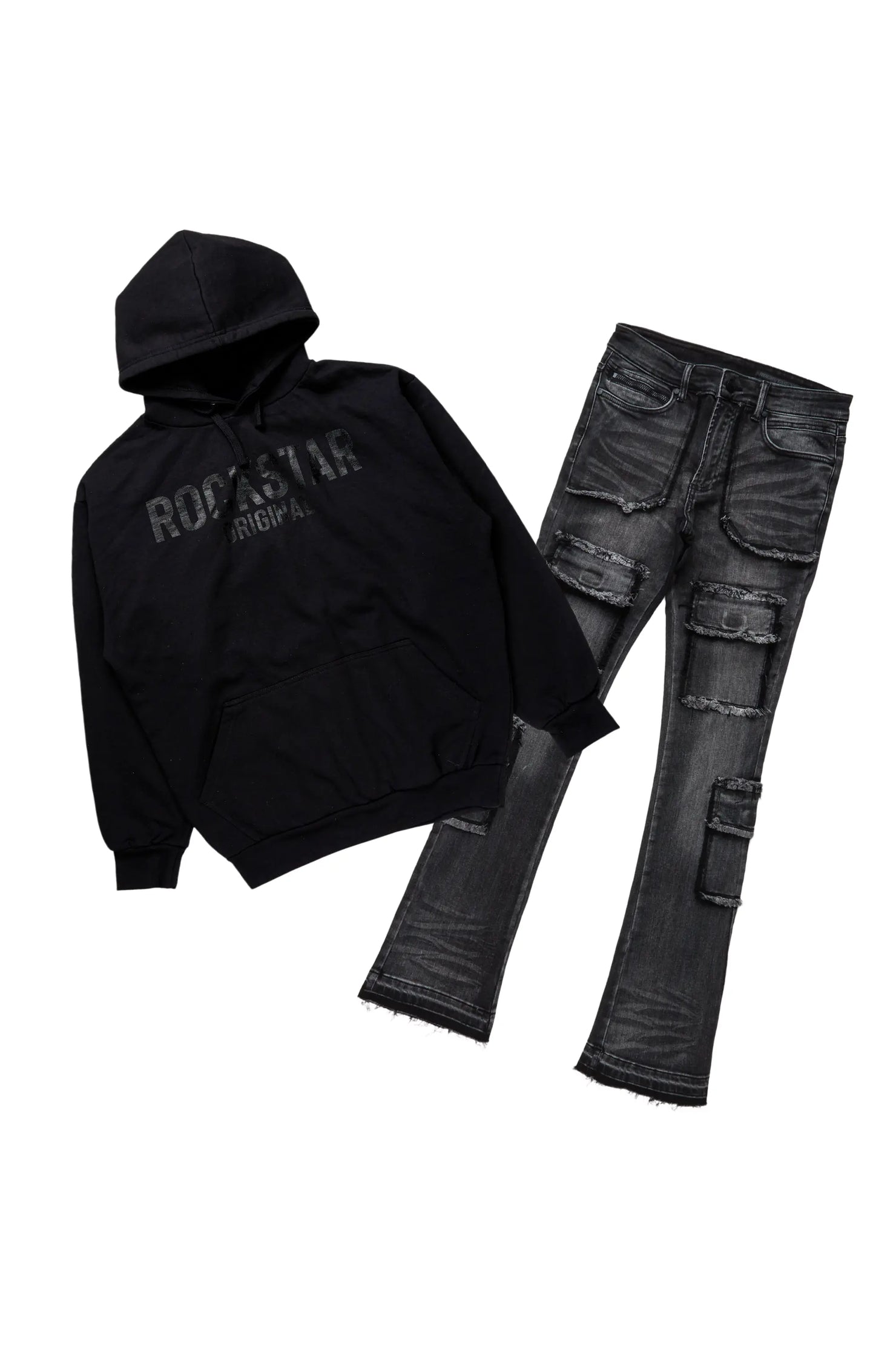Sana Black Hoodie/Stacked Flare Jean Bundle