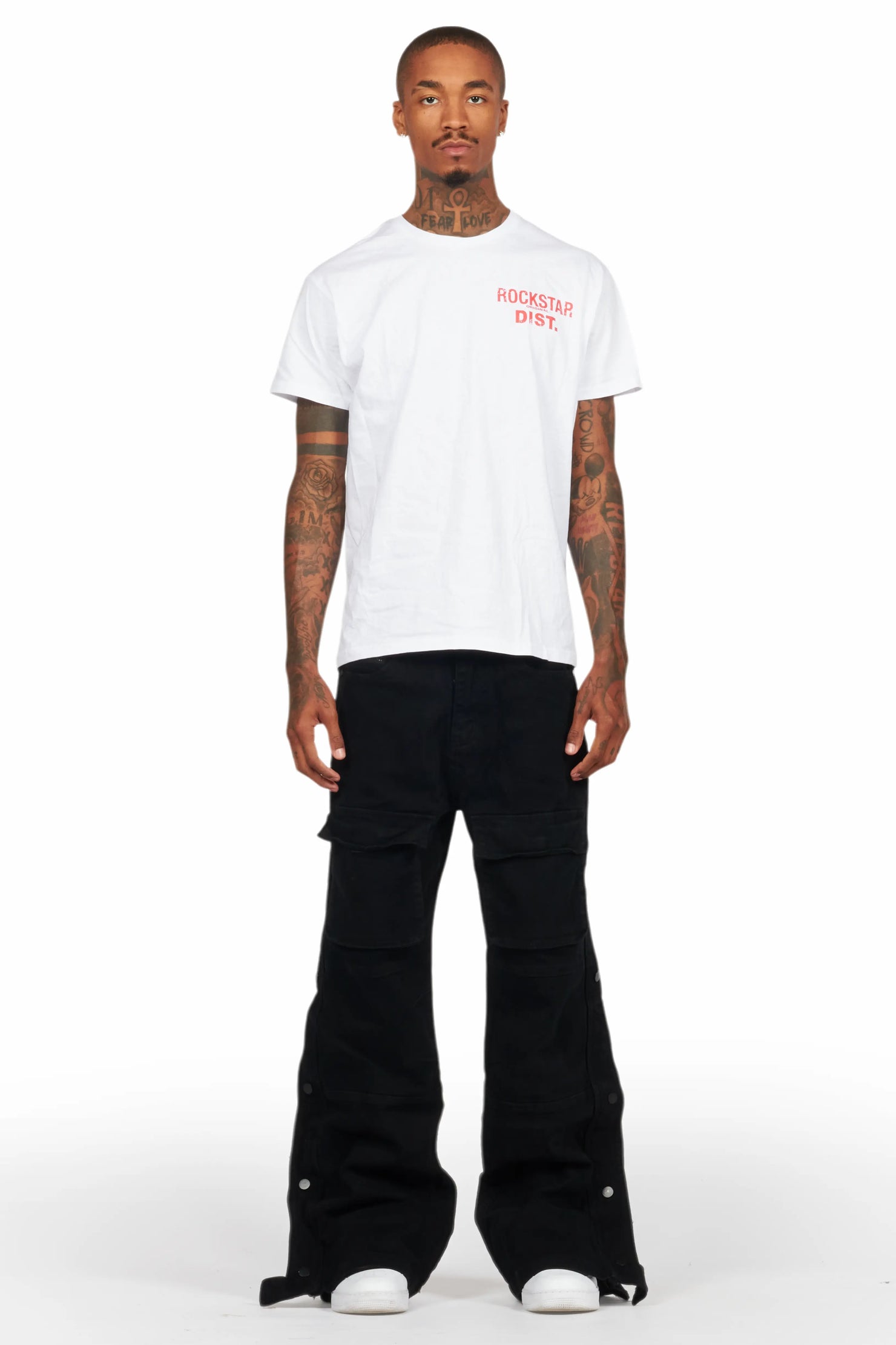 Yuri Black Stacked Cargo Flare Jean