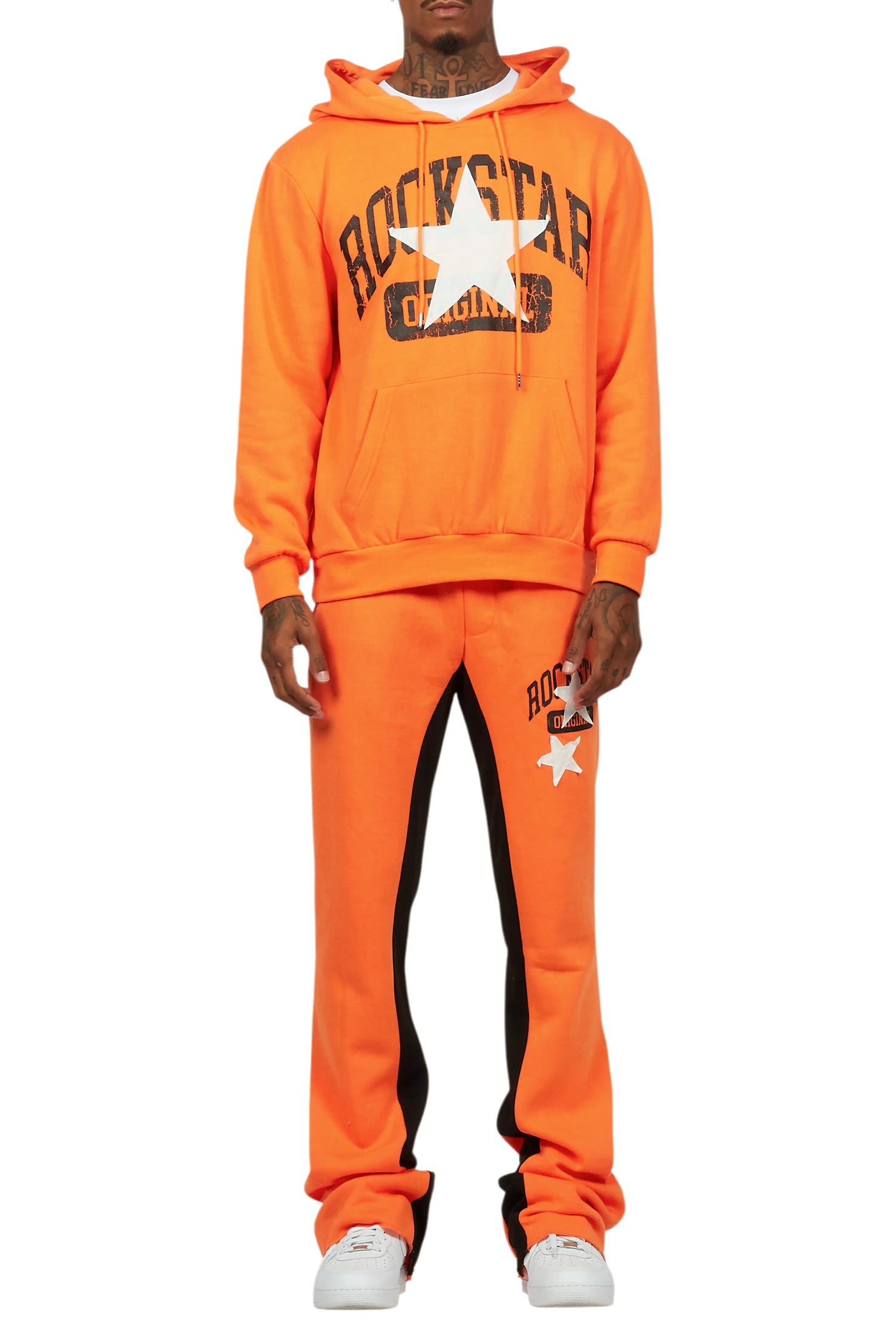 Mallor Orange Baggy Stacked Hoodie Track Set
