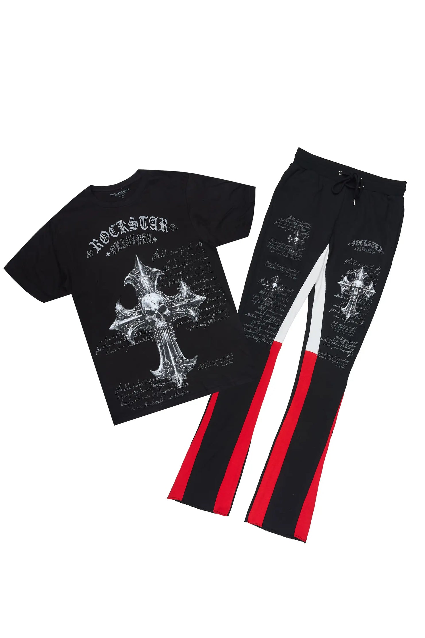 Bowman Black/Black T-shirt/Stacked Flare Track Pant Set