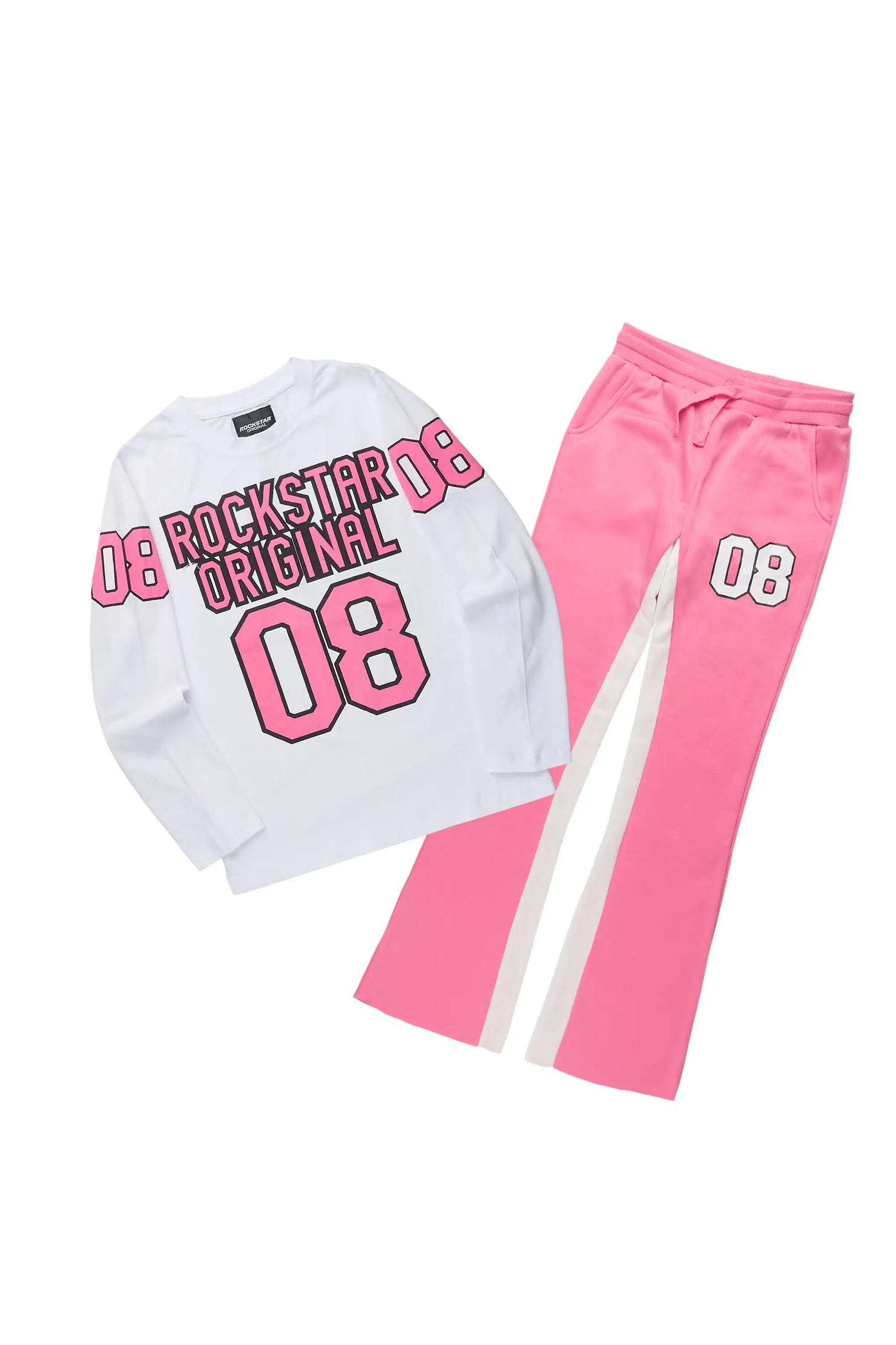 Girls Gaiea White/Pink Long Sleeve Tee Stacked Track Set