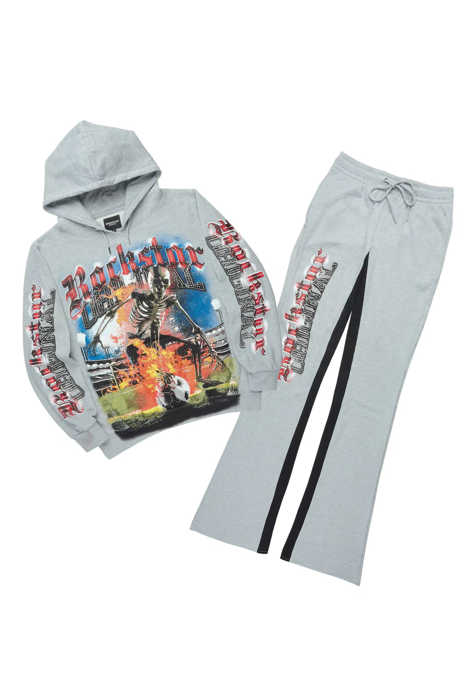 Rodgers Heather Grey/Black Hoodie/Baggy Stacked Track Pant Set