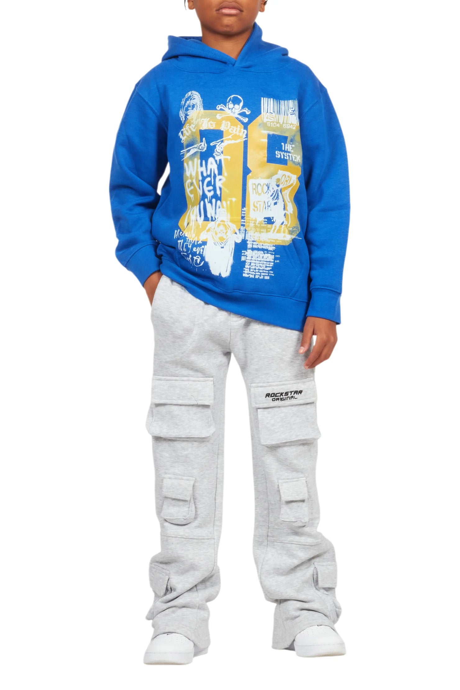 Boys Connor Grey Stacked Flare Track Pant
