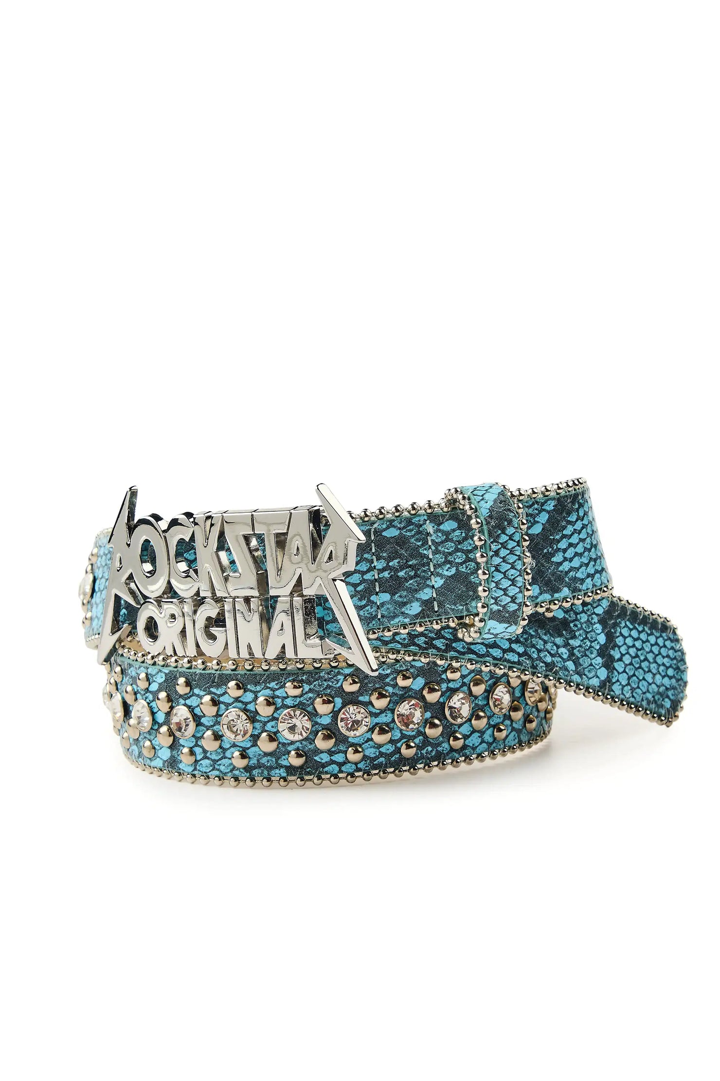 Hawk Blue Rhinestones Rockstar Logo Belt