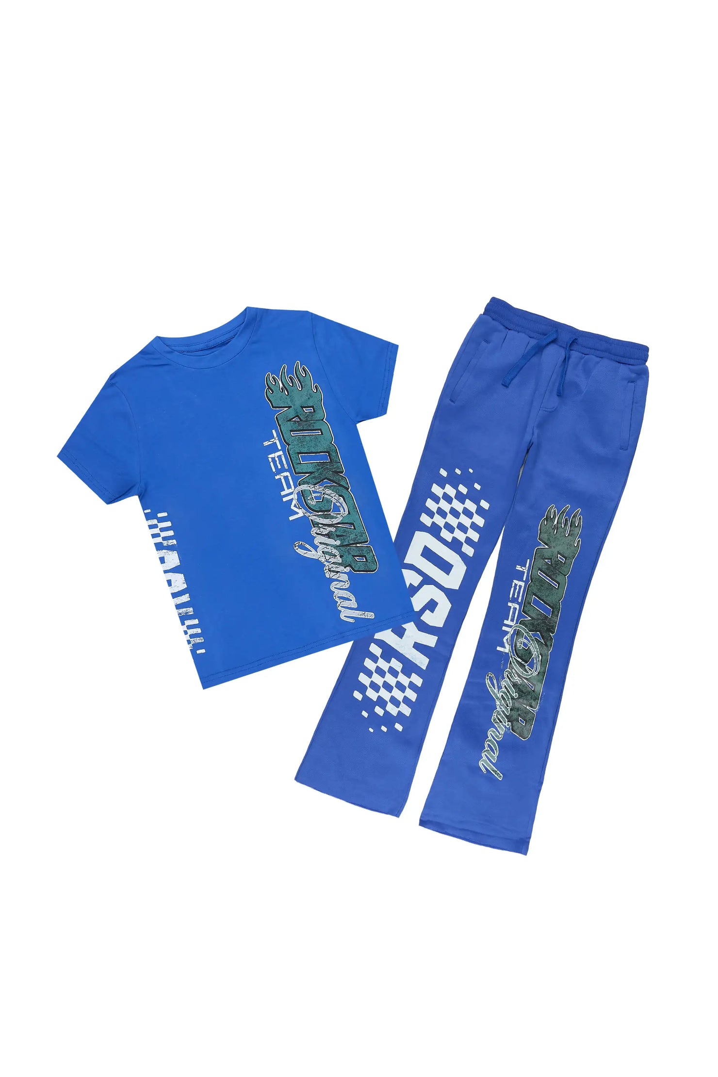 Boys Flash Royal Blue T-Shirt Stacked Pant Set