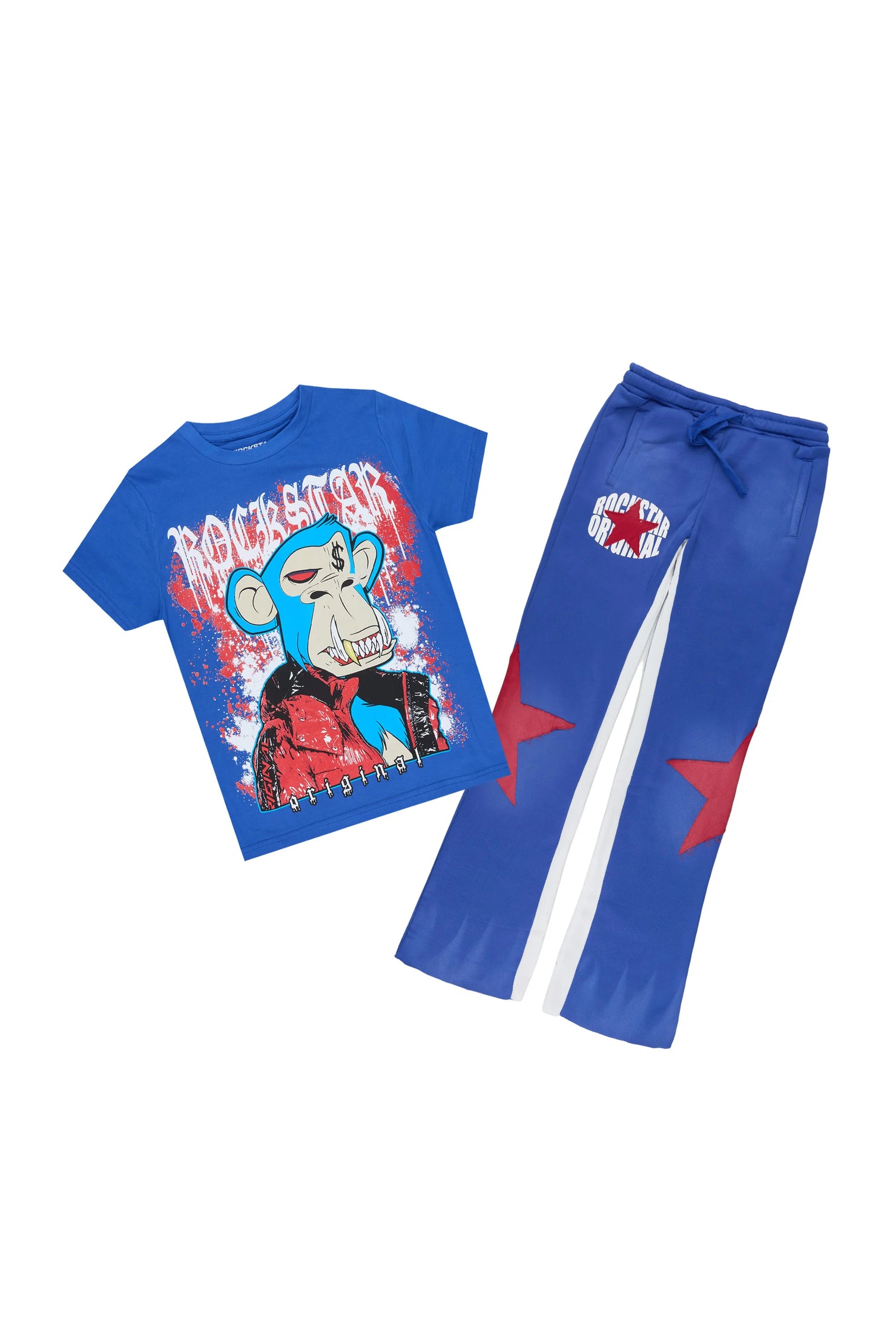 Boys Delzzon Royal Blue T-Shirt Stacked Pant Set