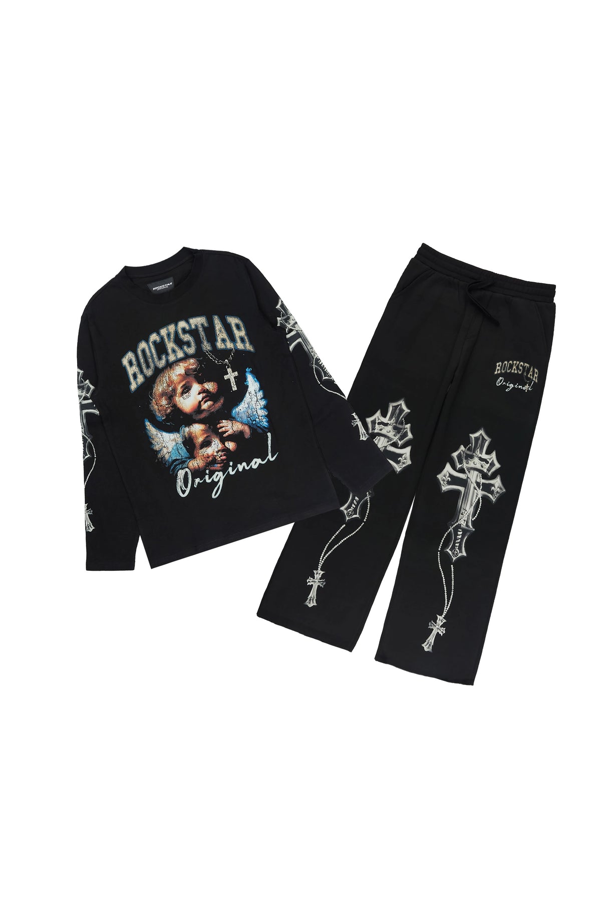 Boys Deiter Black/Black Long Sleeve  Graphic T-Shirt Track Set