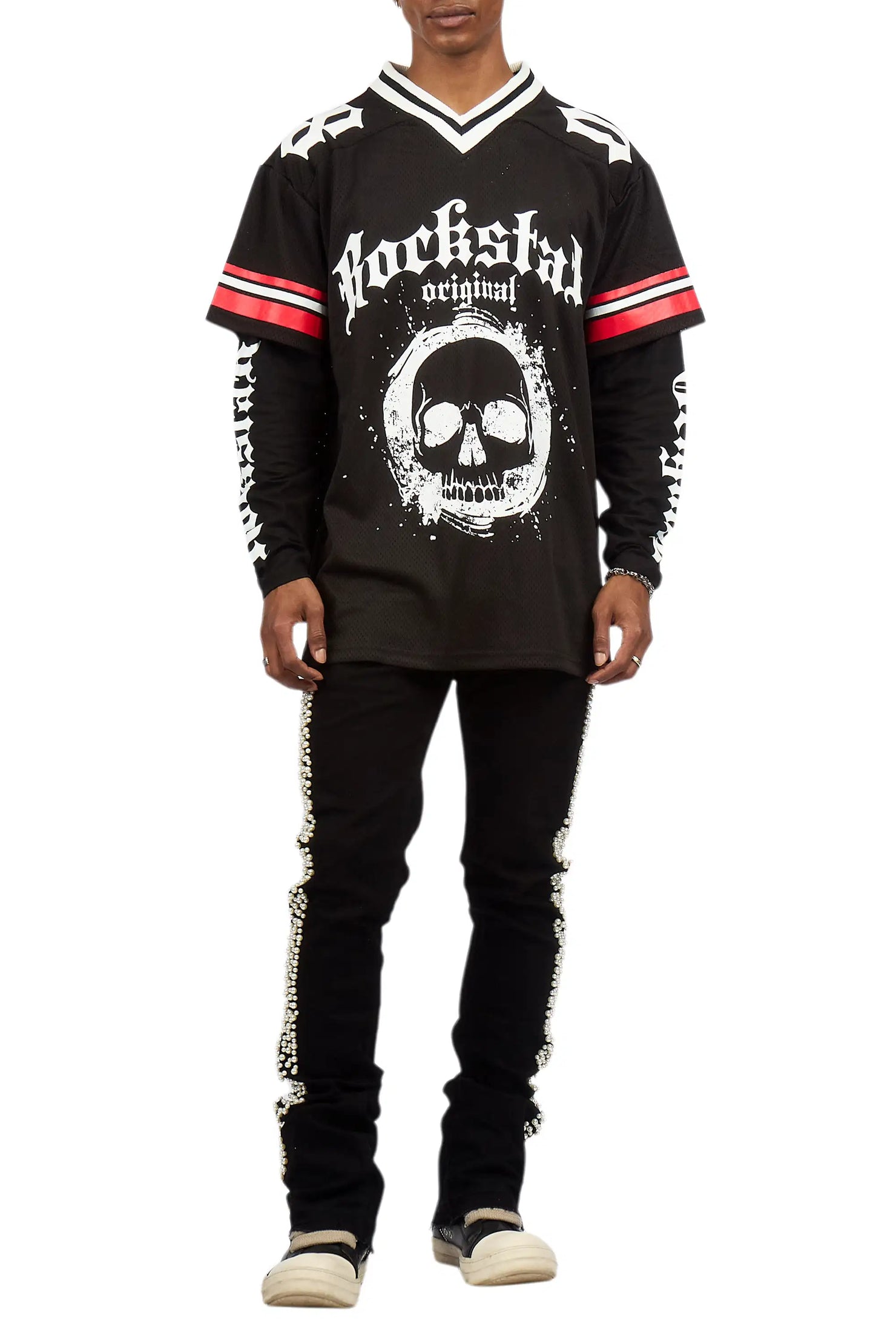 Kairo Jet Black Pearl Stacked Flare Jean