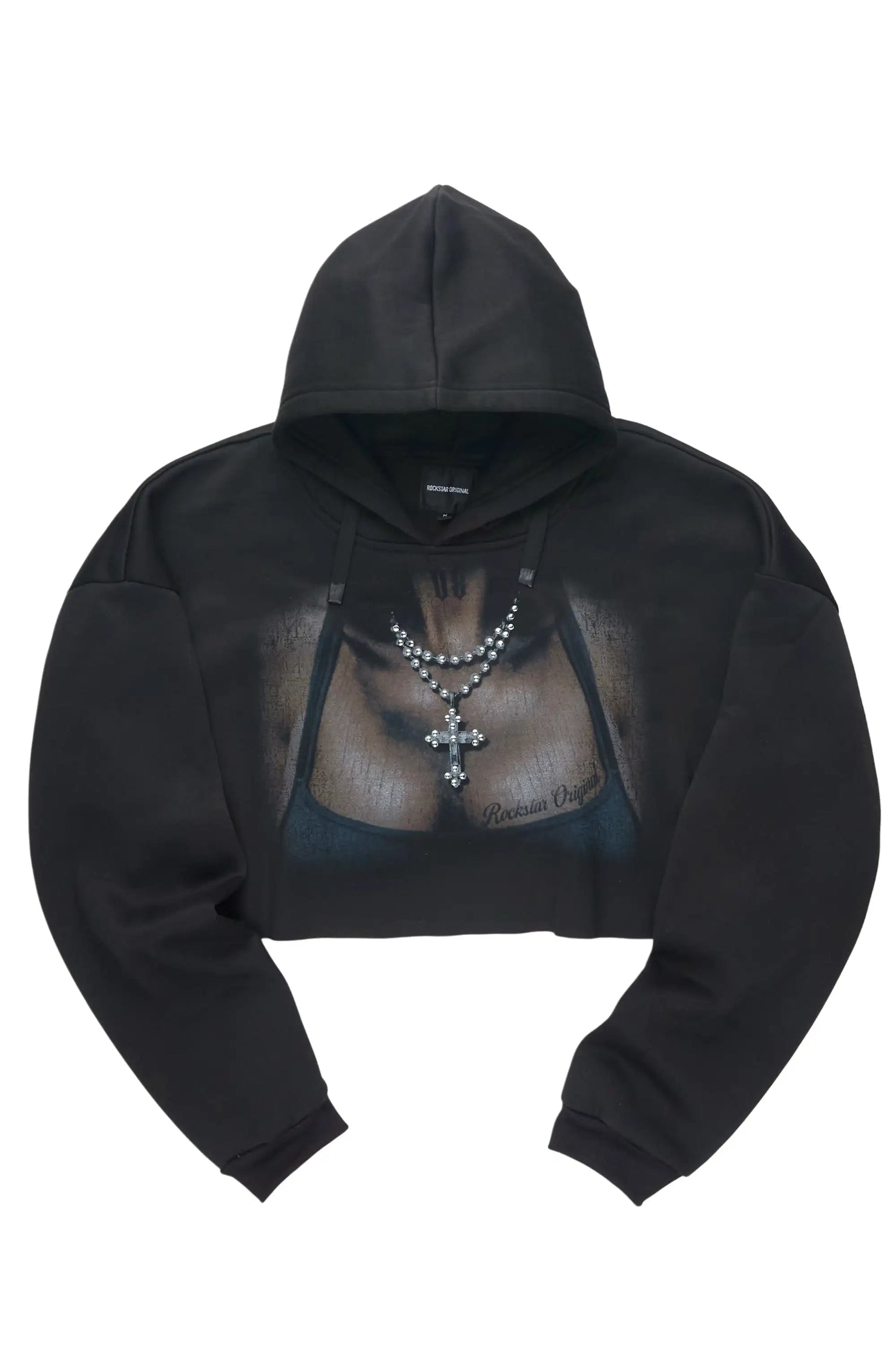 Krissena Black Rhinestone Cut Off Hoodie