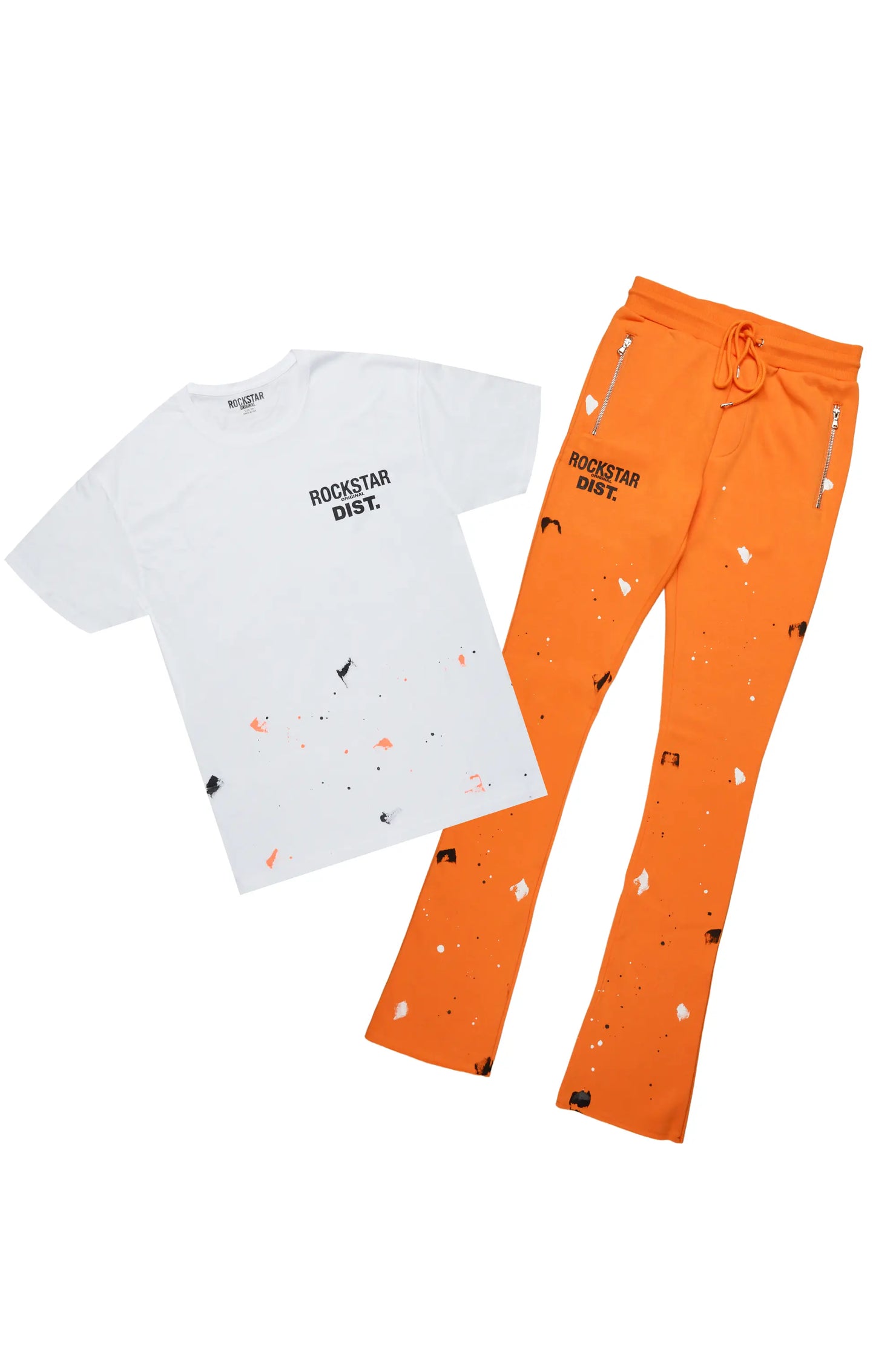 Raffer White/Orange T-Shirt/Stacked Flare Pant Set